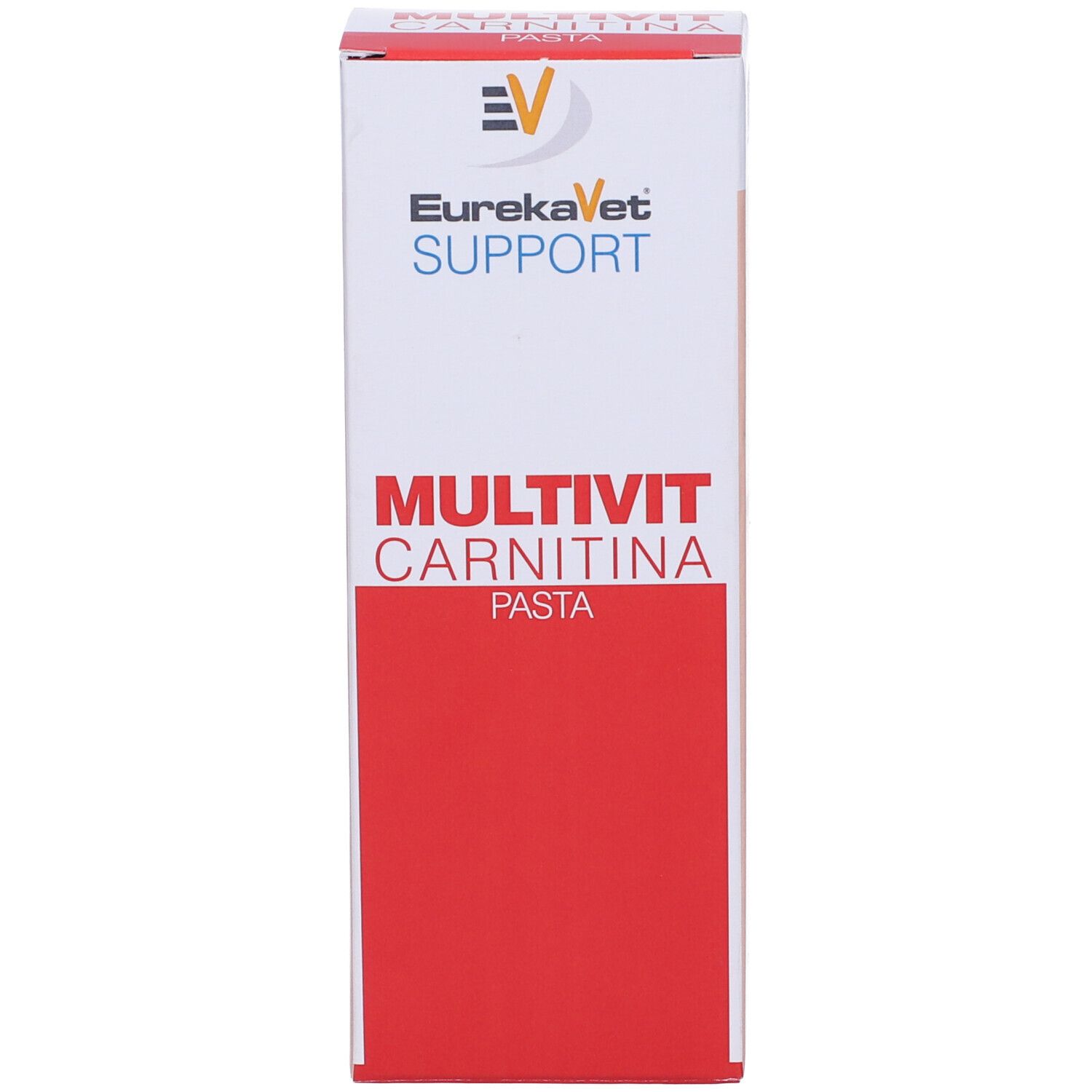Confezione del prodotto. Scritta: Eurekavet Support, Multivit Carnitina Pasta.