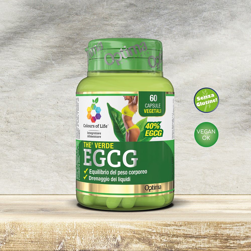Flacone verde, 60 capsule vegetali, 40% EGCG, senza glutine, vegano.