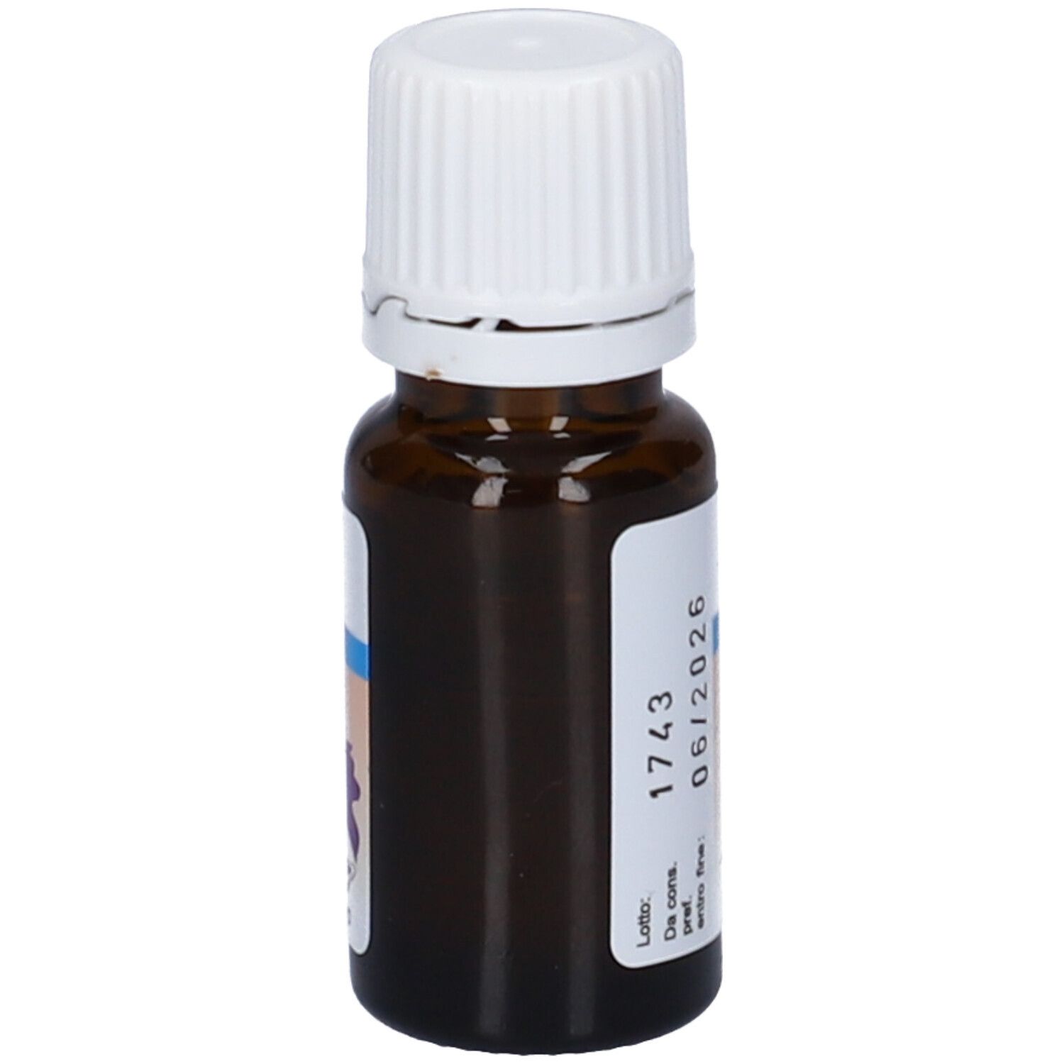 Flacone in vetro marrone PediaTre Fluor Gocce. Etichetta con data di scadenza. Contiene vitamina D3 e fluoro.