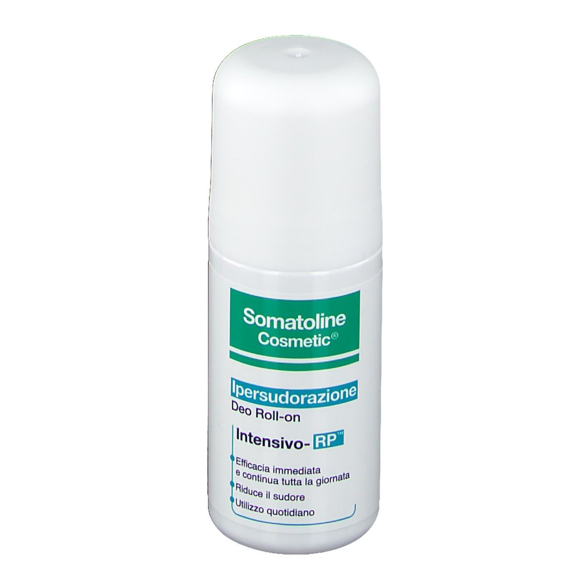 Roll-on bianco. Etichetta verde e bianca con nome e testo del prodotto. Marchio: Somatoline Cosmetic.