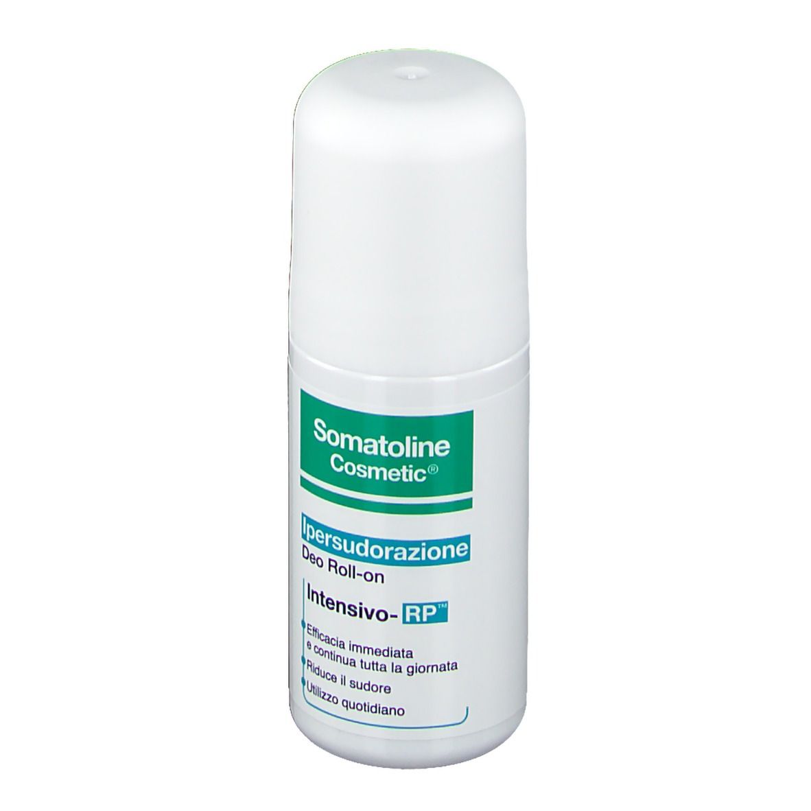 Roll-on bianco. Etichetta verde e bianca con nome e testo del prodotto. Marchio: Somatoline Cosmetic.