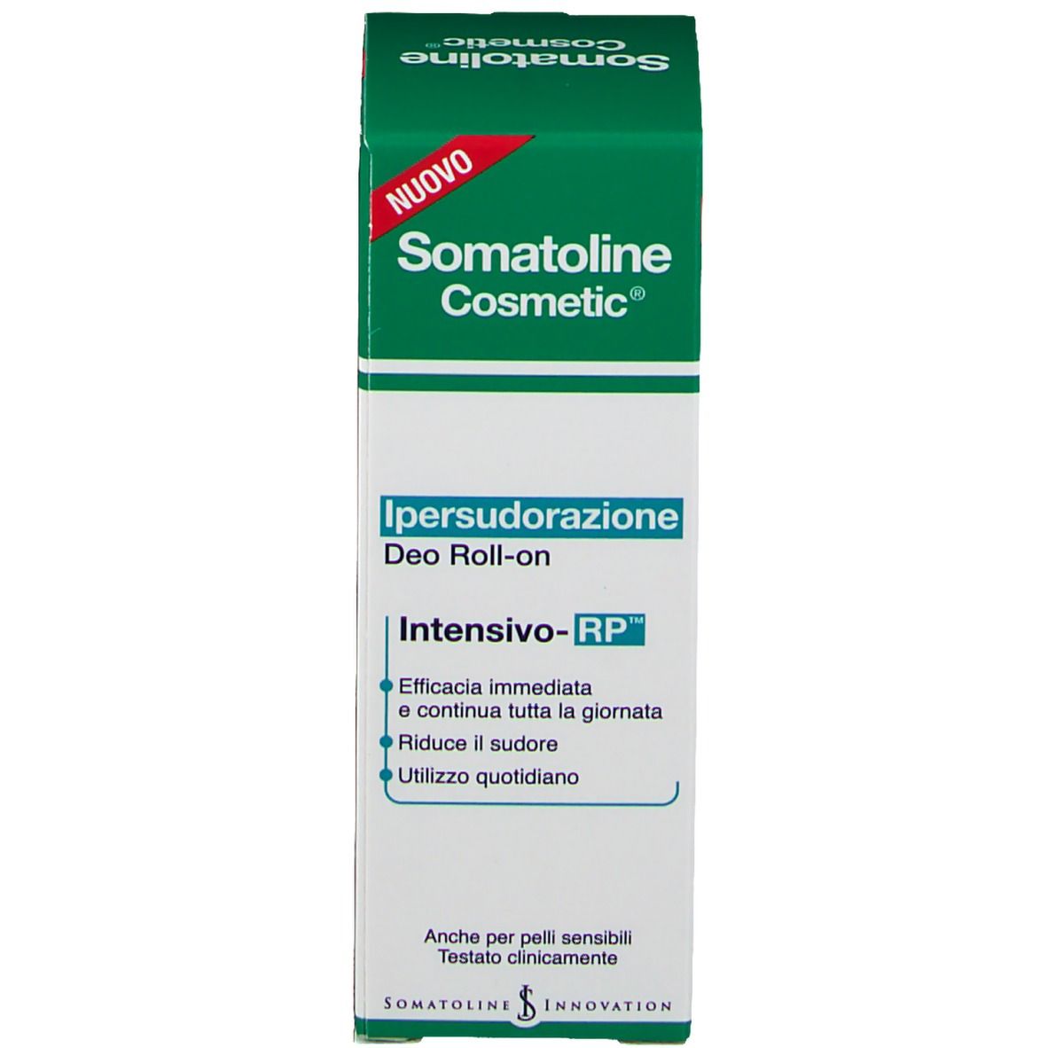 Confezione prodotto con scatola. Marchio: Somatoline Cosmetic. Testo: Ipersudorazione Deo Roll-on.