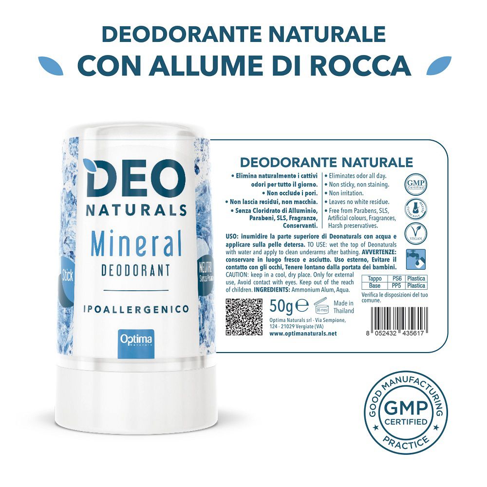 Deonaturals Mineral Deodorant Stick, 50g, certificato GMP.