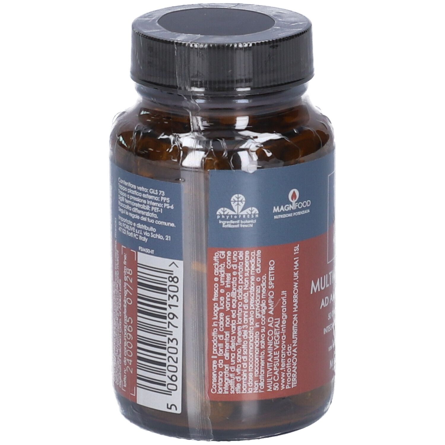 Terranova Multivitaminico Ad Ampio Spettro, retro con codice a barre e lista ingredienti.