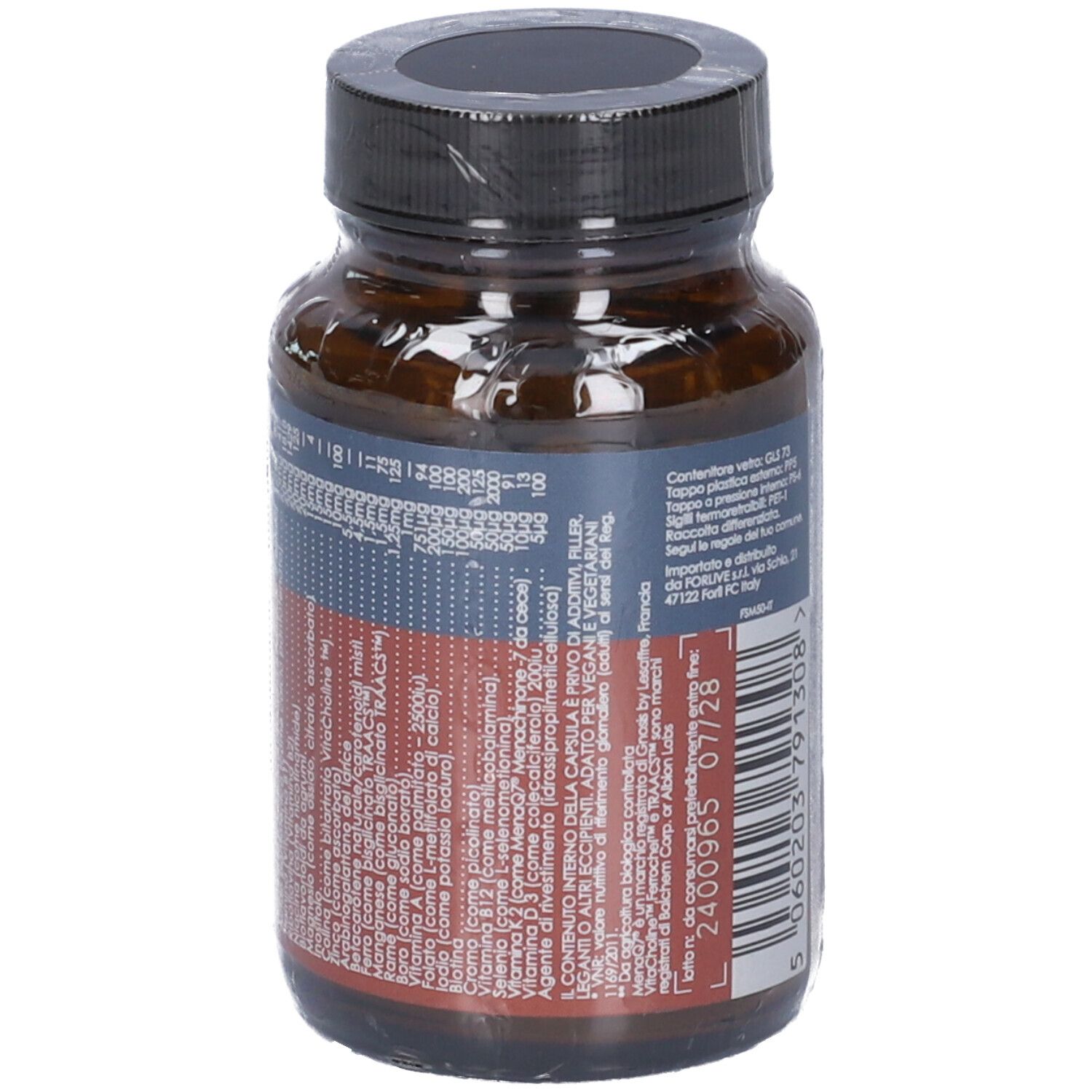 Terranova Multivitaminico Ad Ampio Spettro, vista laterale con lista ingredienti dettagliata.