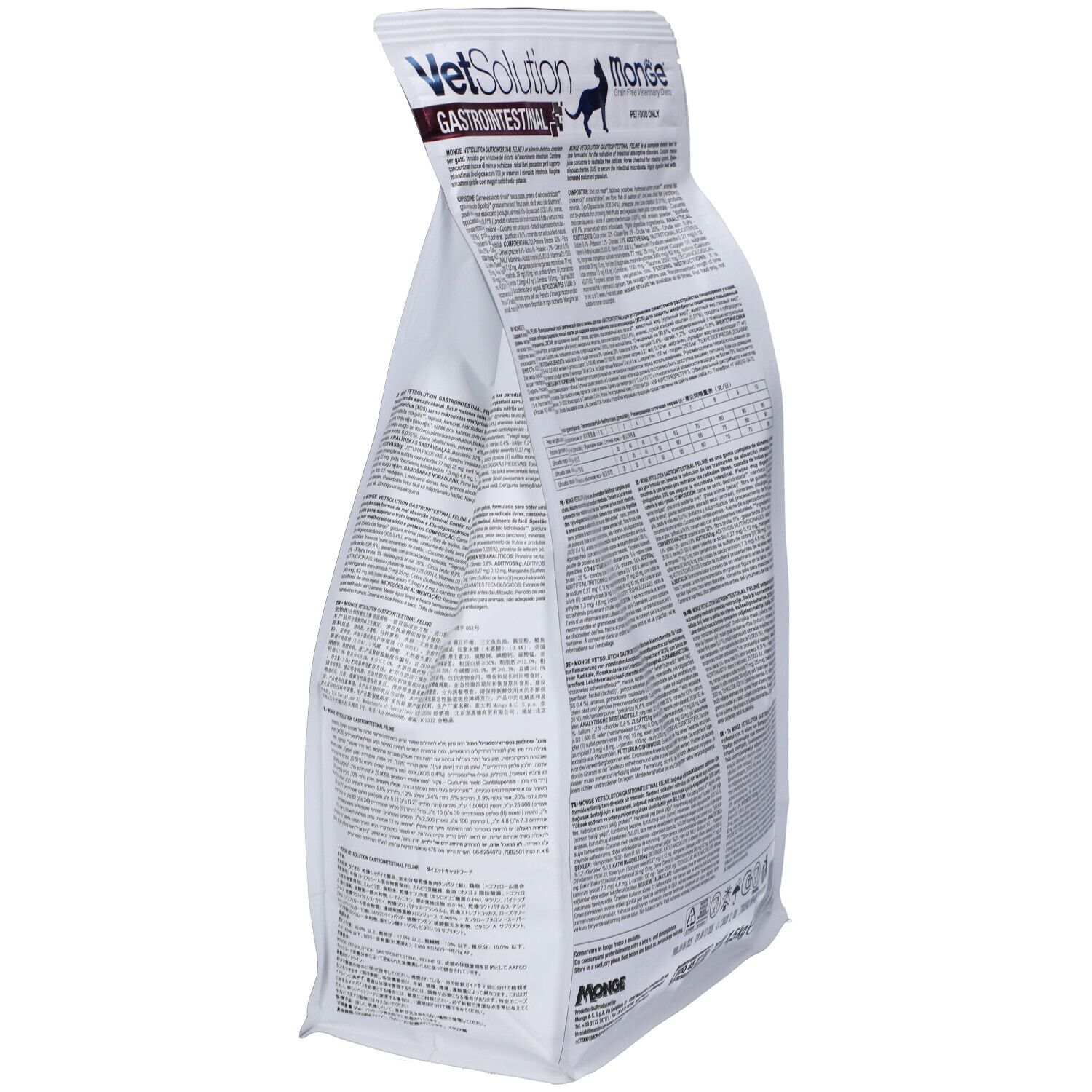 Monge VetSolution HEPATIC CANINE 2kg sacco di cibo. Confezione bianca con scritte blu e immagine stilizzata di cane.