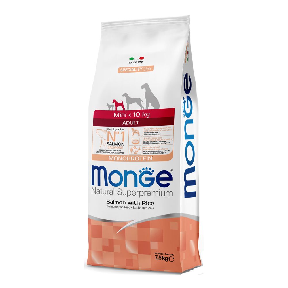 Monge Natural Superpremium Monoprotein Salmone con Riso Cani Mini Adult