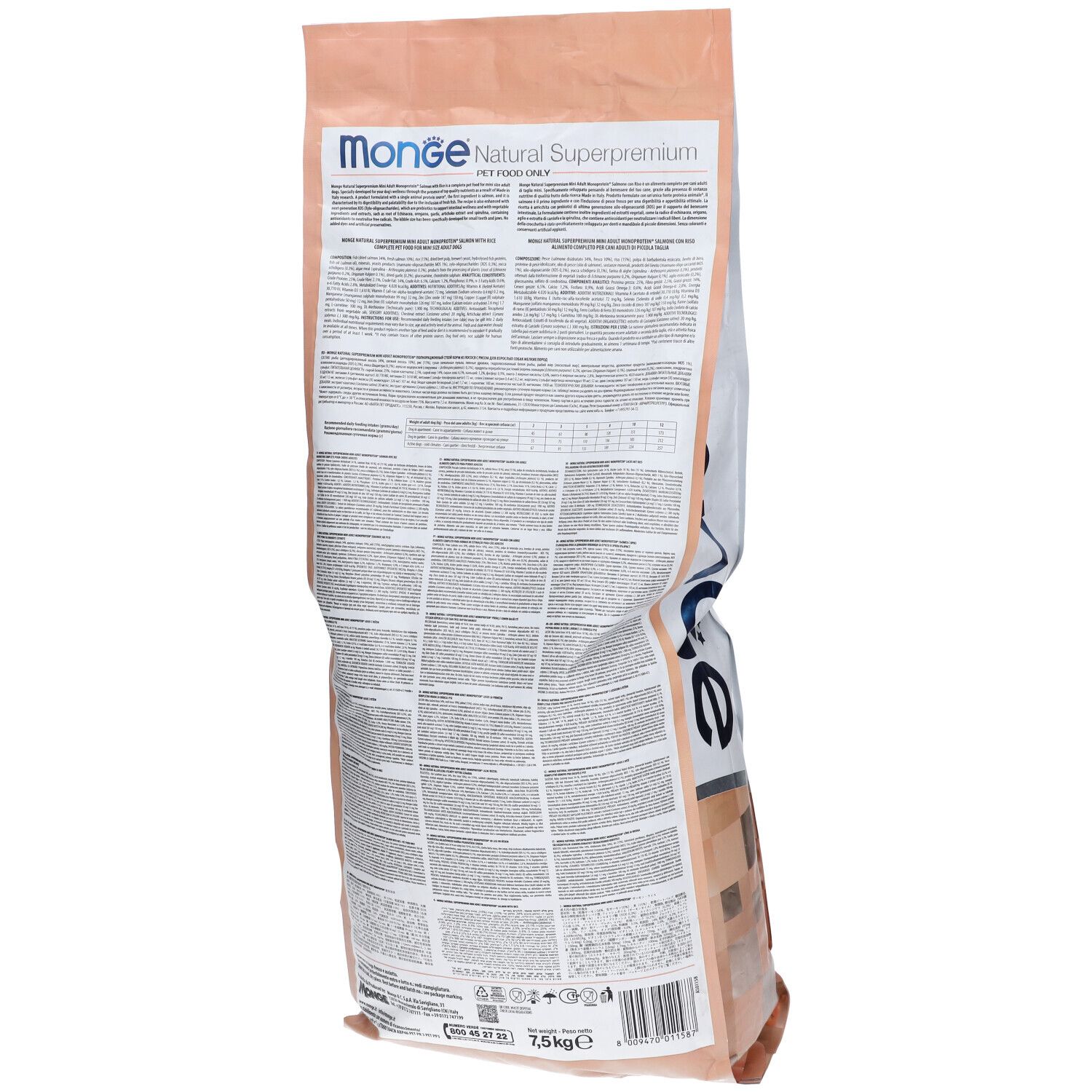 Monge Natural Superpremium Monoprotein Salmone con Riso Cani Mini Adult