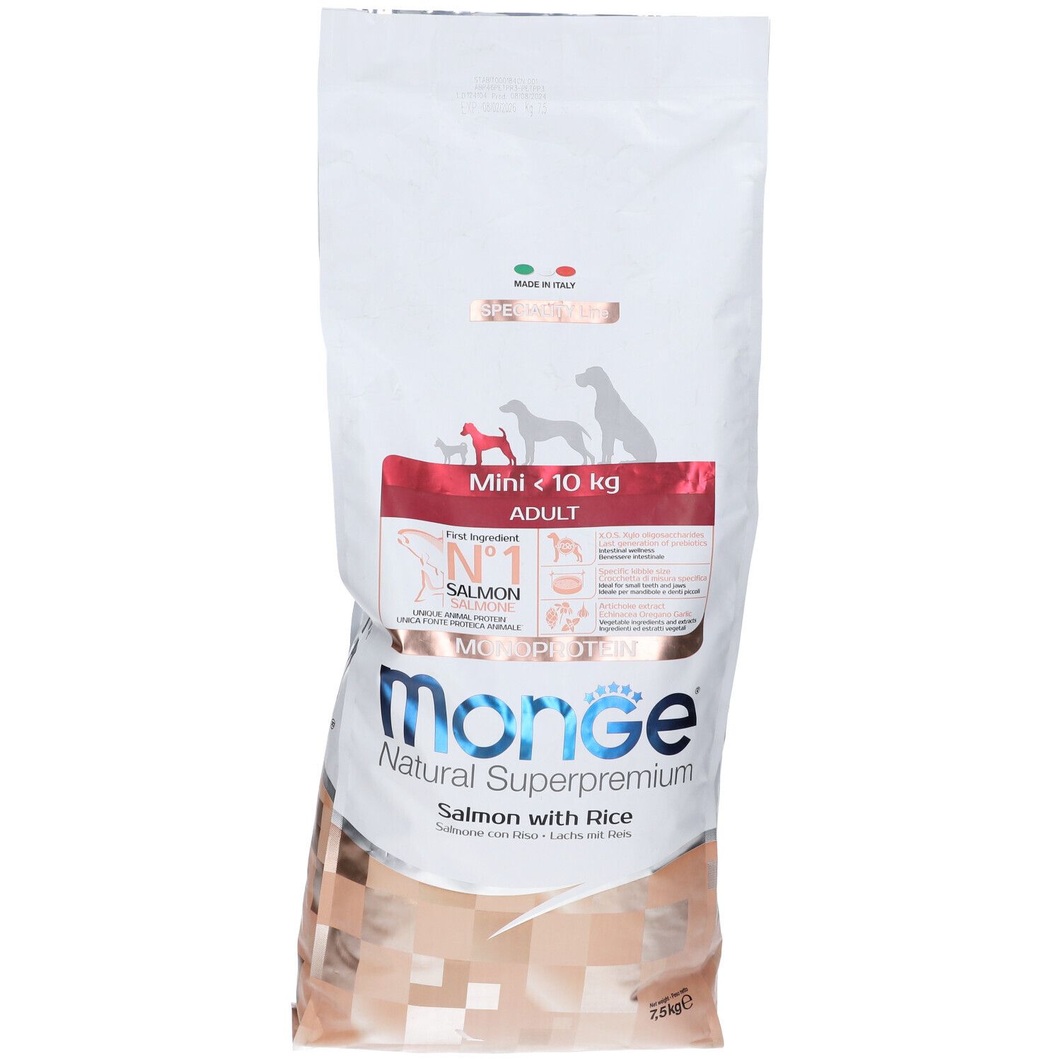 Monge Natural Superpremium Monoprotein Salmone con Riso Cani Mini Adult