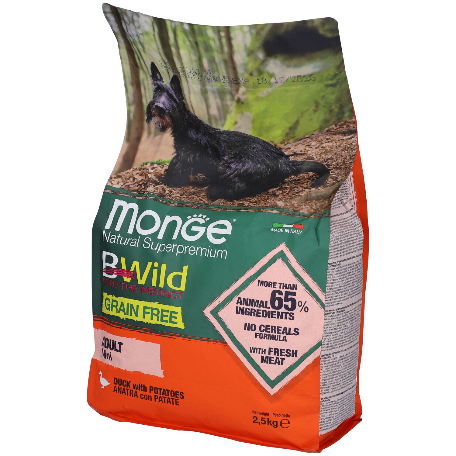 Monge Bwild Grain Free Dog Adult Mini con Anatra e Patate 2,5 Kg