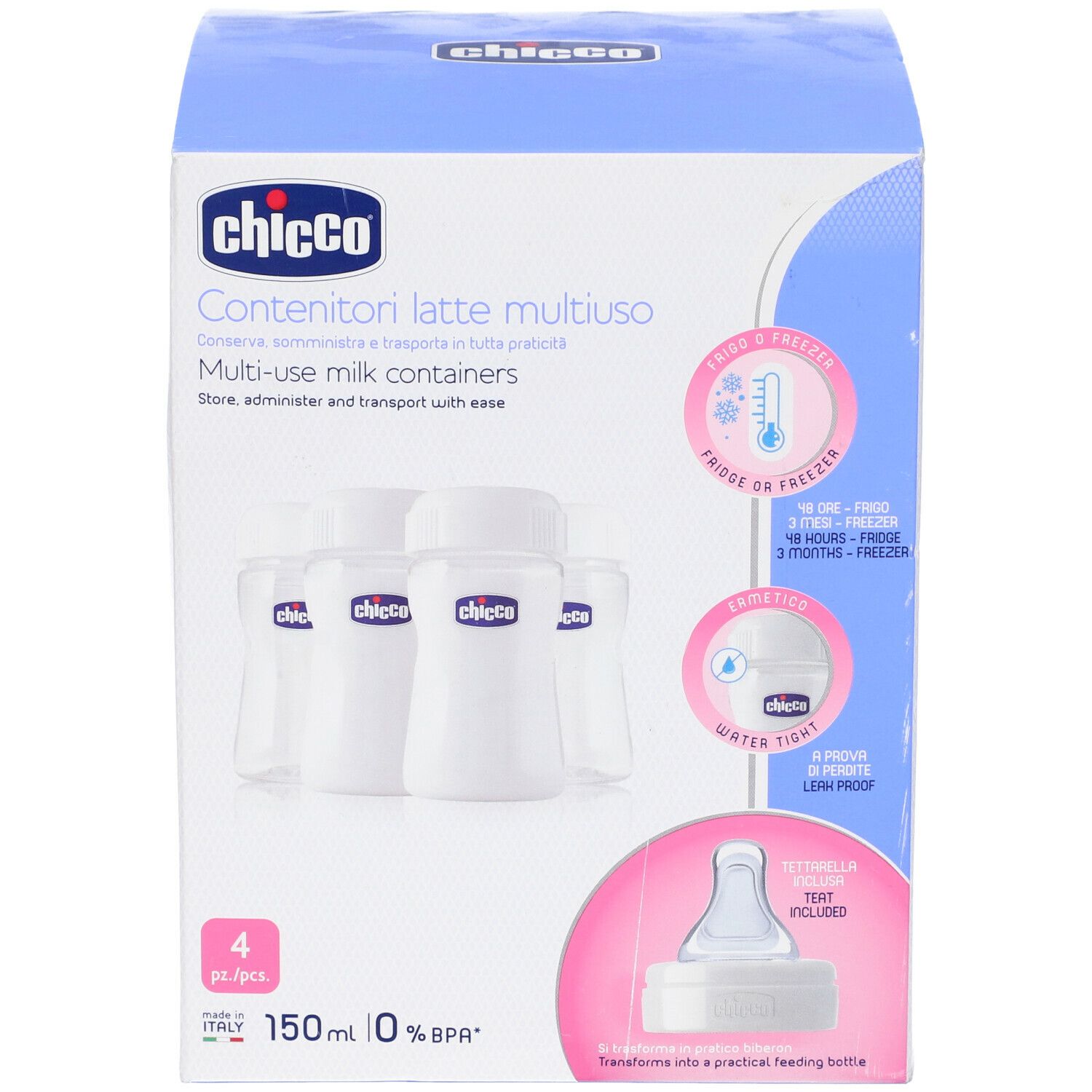 Chicco Contenitori Latte Materno, 4 Contenitori …