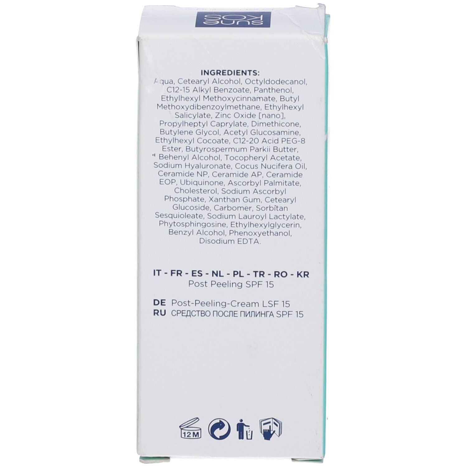 Retro della confezione con ingredienti e informazioni. Testo: 50 ml, 12M. Indirizzo: Professional Dietetics S.p.A., Milano, Italia.
