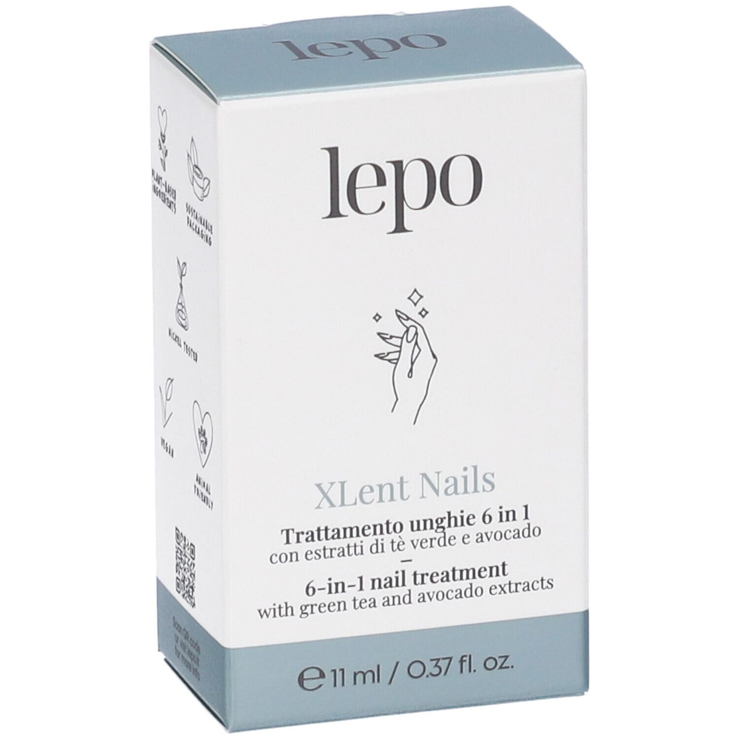 Scatola con logo "LEPO" e "XLent Nails". Contiene informazioni sul prodotto.