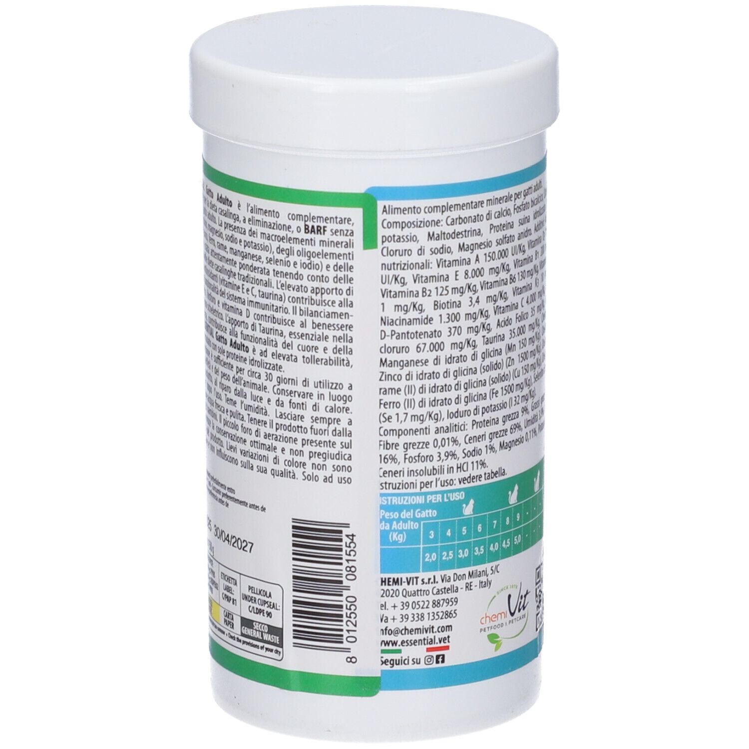 Retro del barattolo con testo. Contiene informazioni sugli ingredienti e l'uso del prodotto.