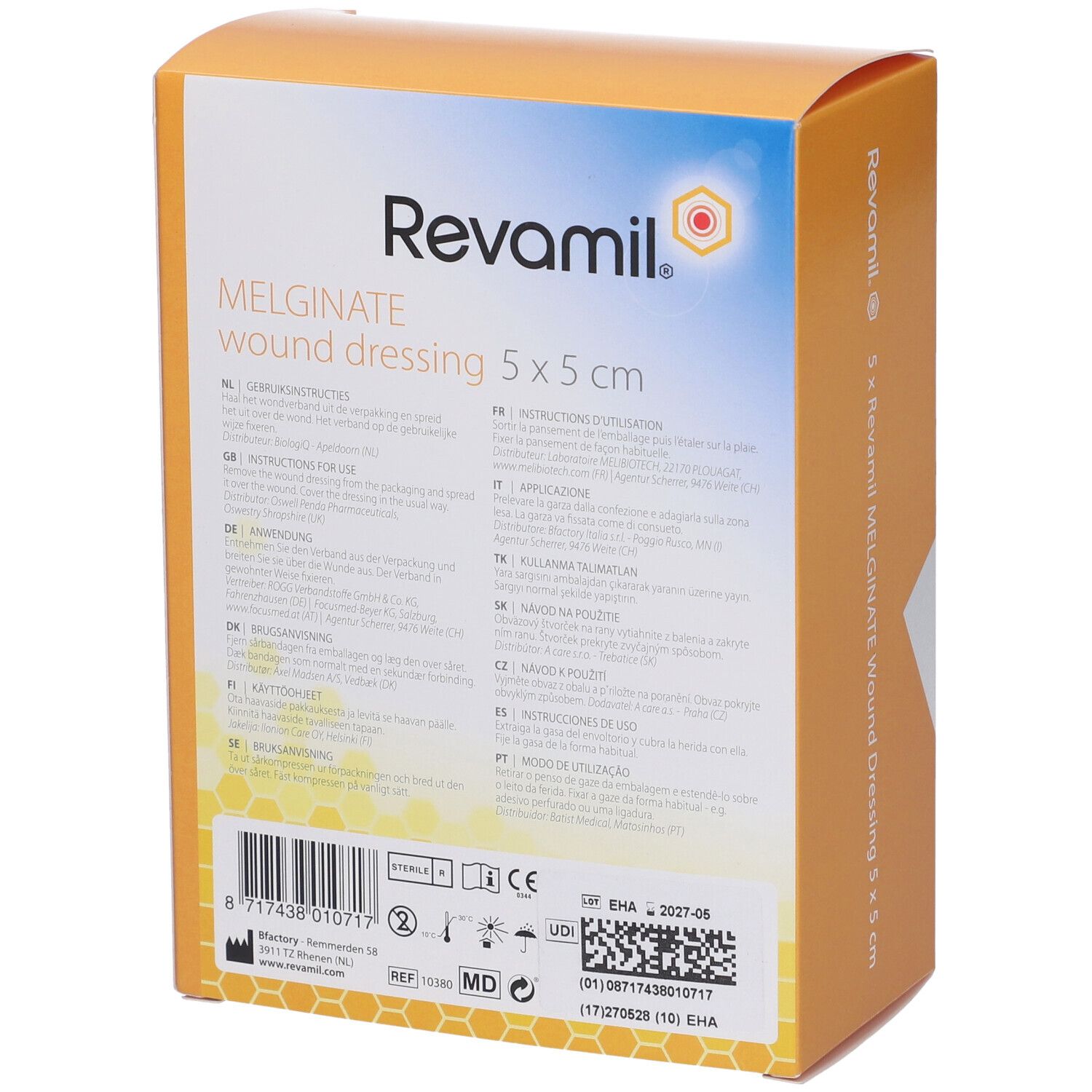 Revamil Melginate Garza Sterile Medicata Alginato E Miele 5 X 5 Cm 5 Pezzi