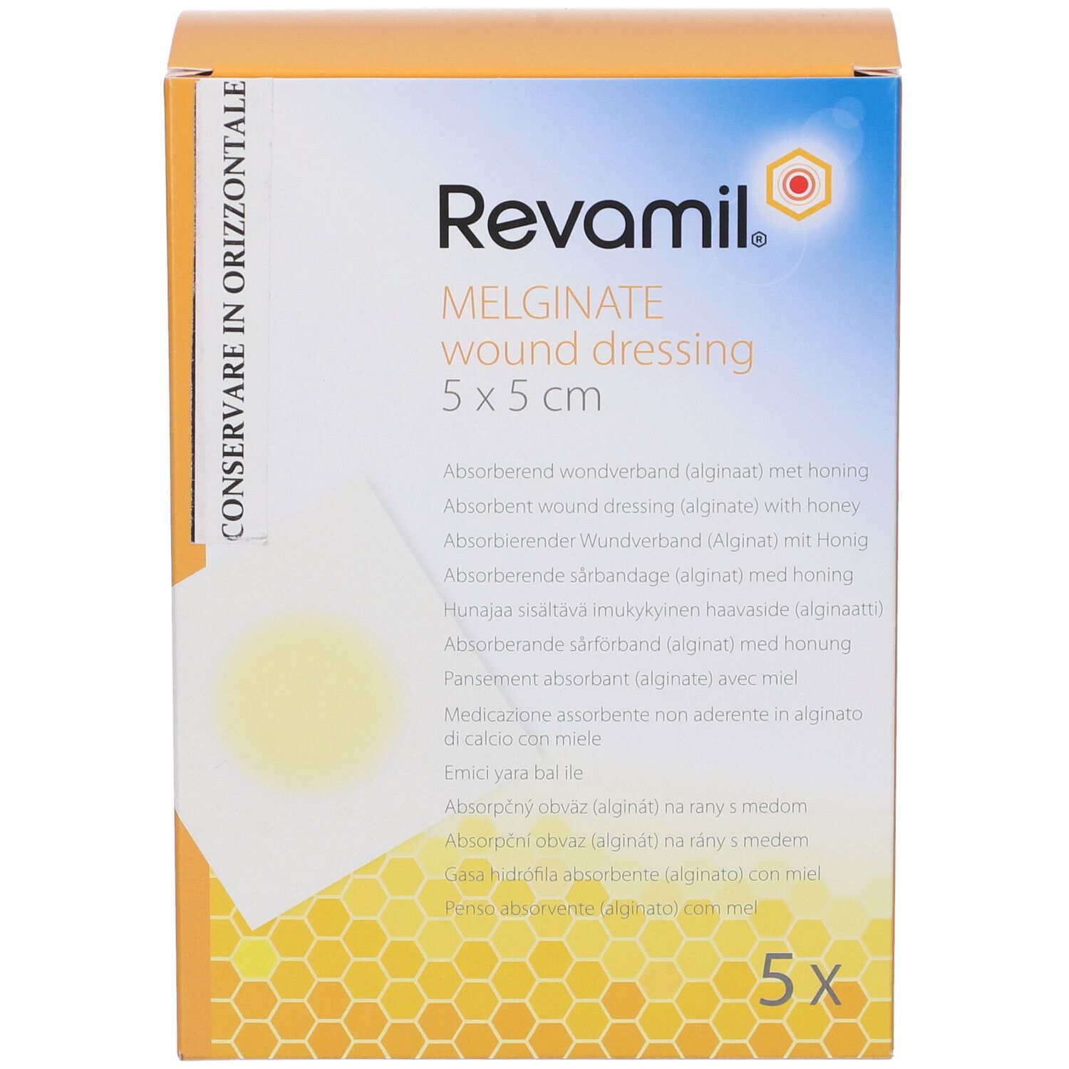 Revamil Melginate Garza Sterile Medicata Alginato E Miele 5 X 5 Cm 5 Pezzi