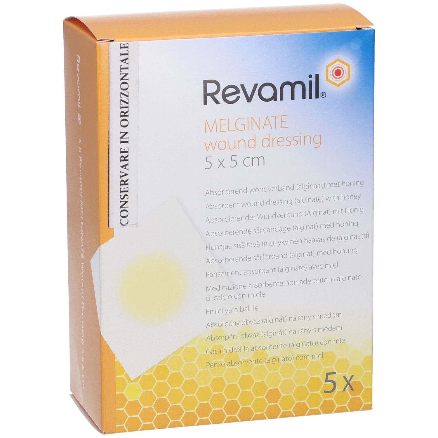 Revamil Melginate Garza Sterile Medicata Alginato E Miele 5 X 5 Cm 5 Pezzi
