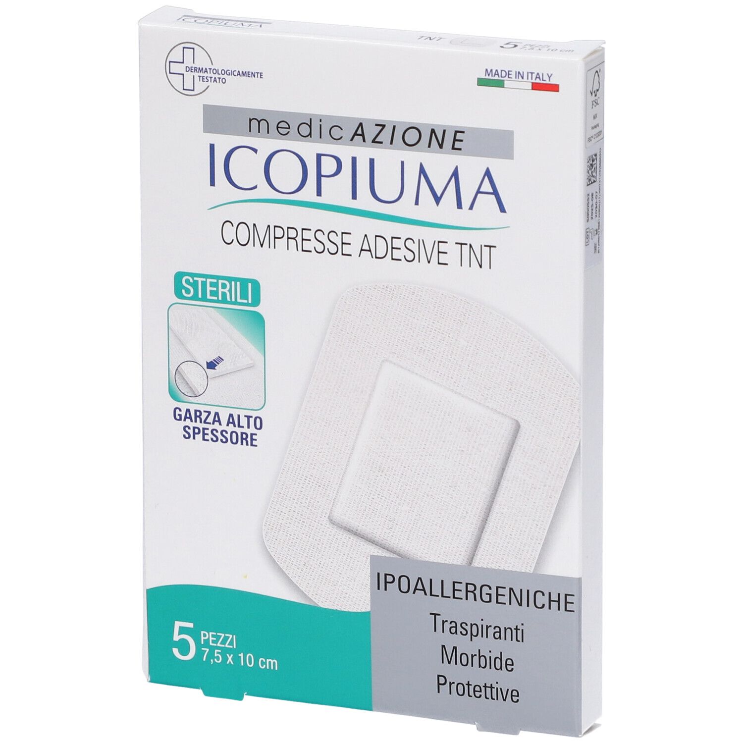 Garza Compressa Icopiuma Adesiva In Tessuto Non Tessuto 10X7,5 Cm 5 Pezzi