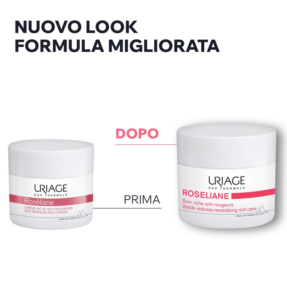 Confronto prima-dopo. Due vasetti. Testo: PRIMA. Testo: DOPO. Scritta URIAGE, ROSÉLIANE.