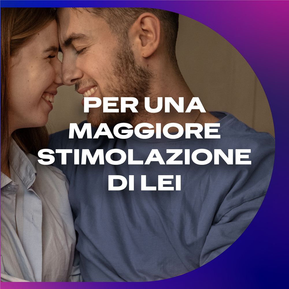 Una coppia si abbraccia strettamente, testo: Per una maggiore stimolazione di lei.