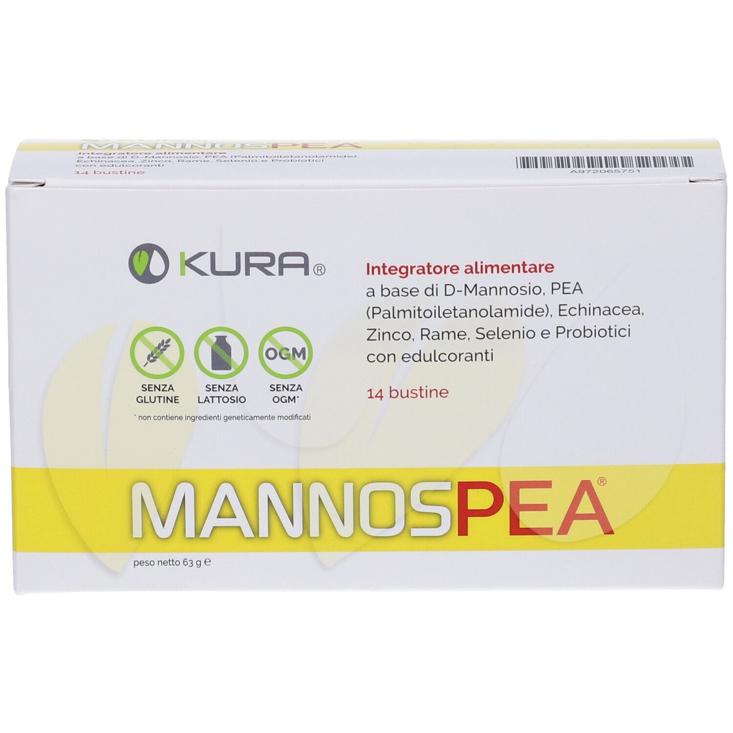 Confezione con logo e nome del prodotto. Contiene 14 bustine. Senza glutine, senza lattosio, senza OGM.