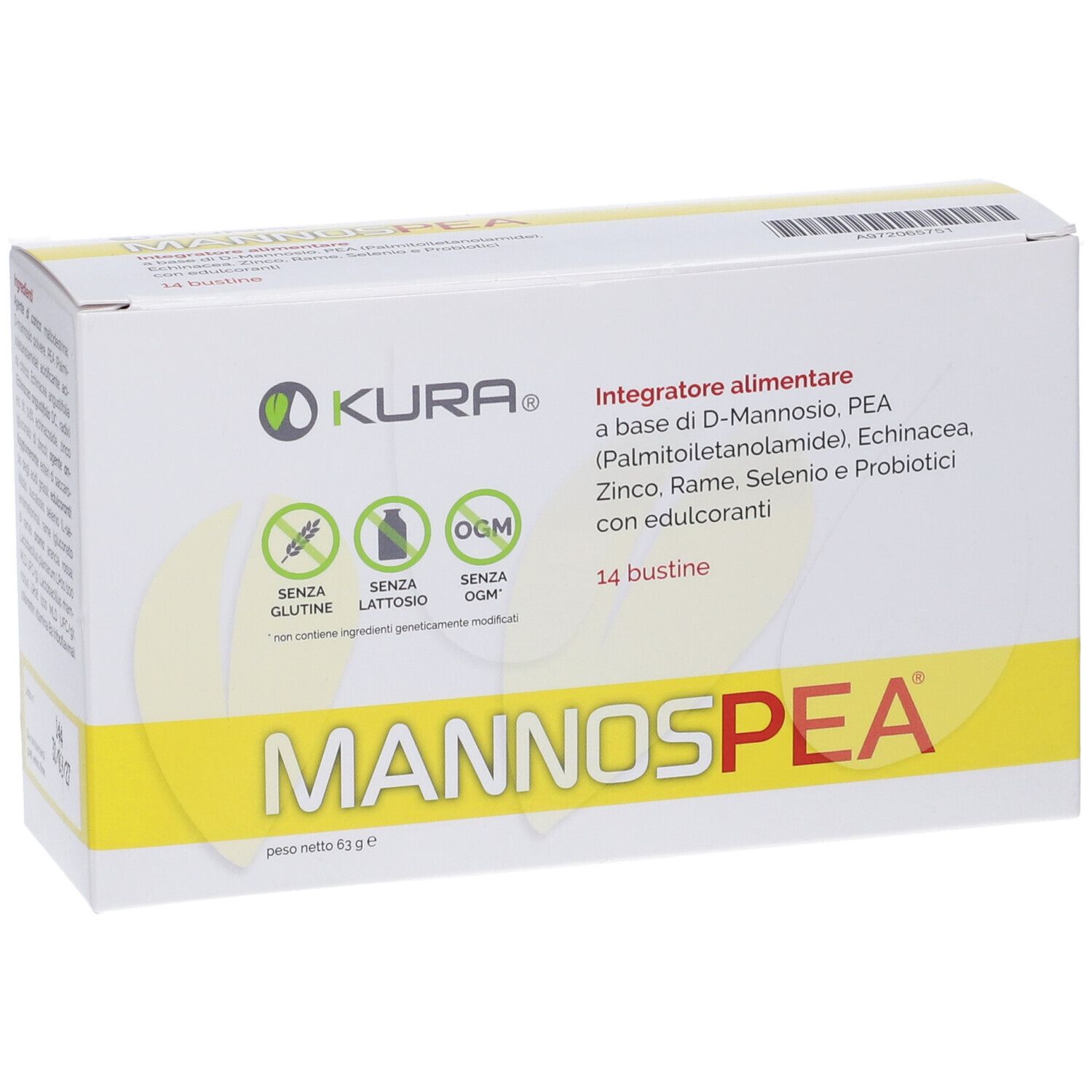 Confezione con logo e nome del prodotto. Contiene 14 bustine. Senza glutine, senza lattosio, senza OGM.