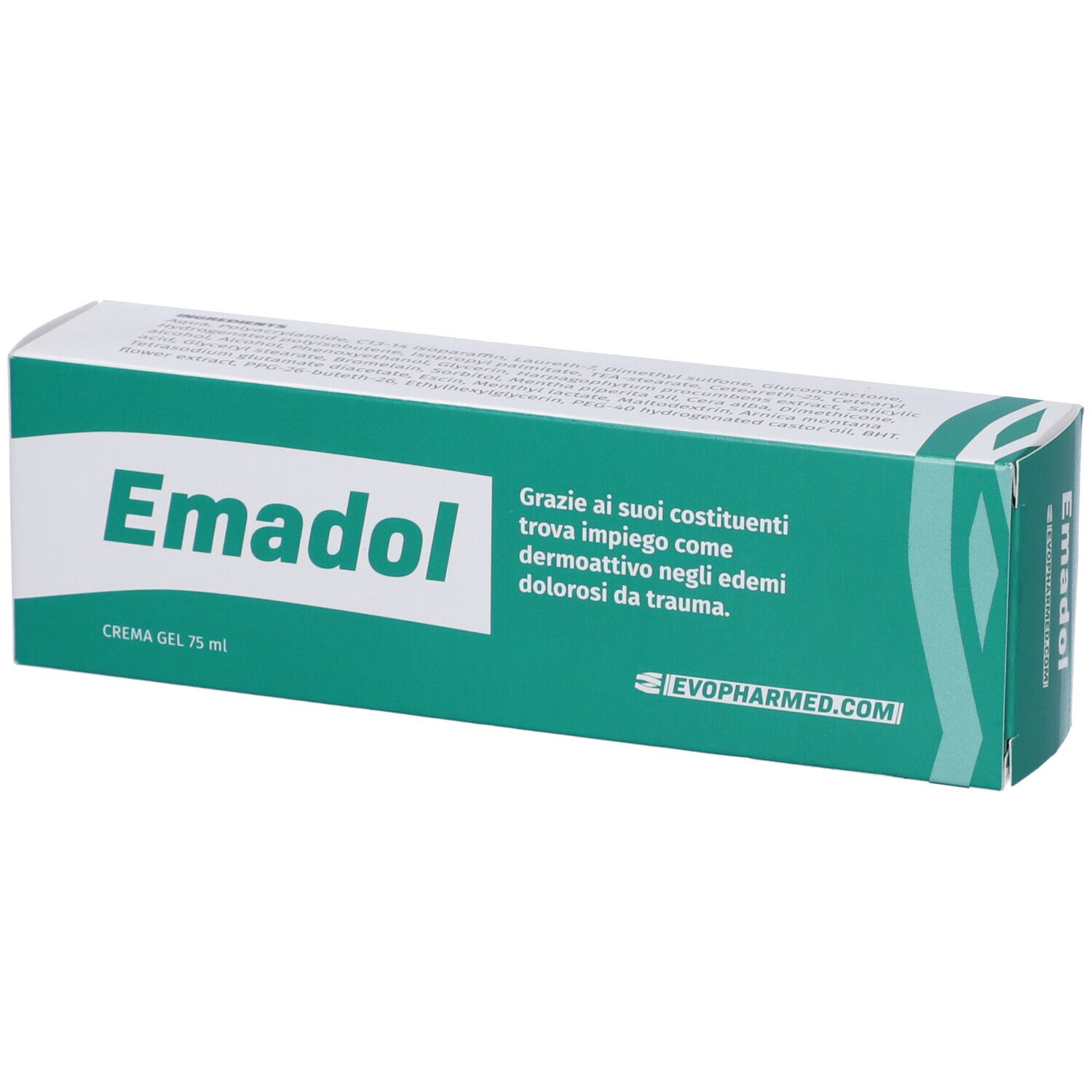 Confezione Emadol Crema Gel 75 ml. Scatola verde e bianca con nome del prodotto e informazioni.