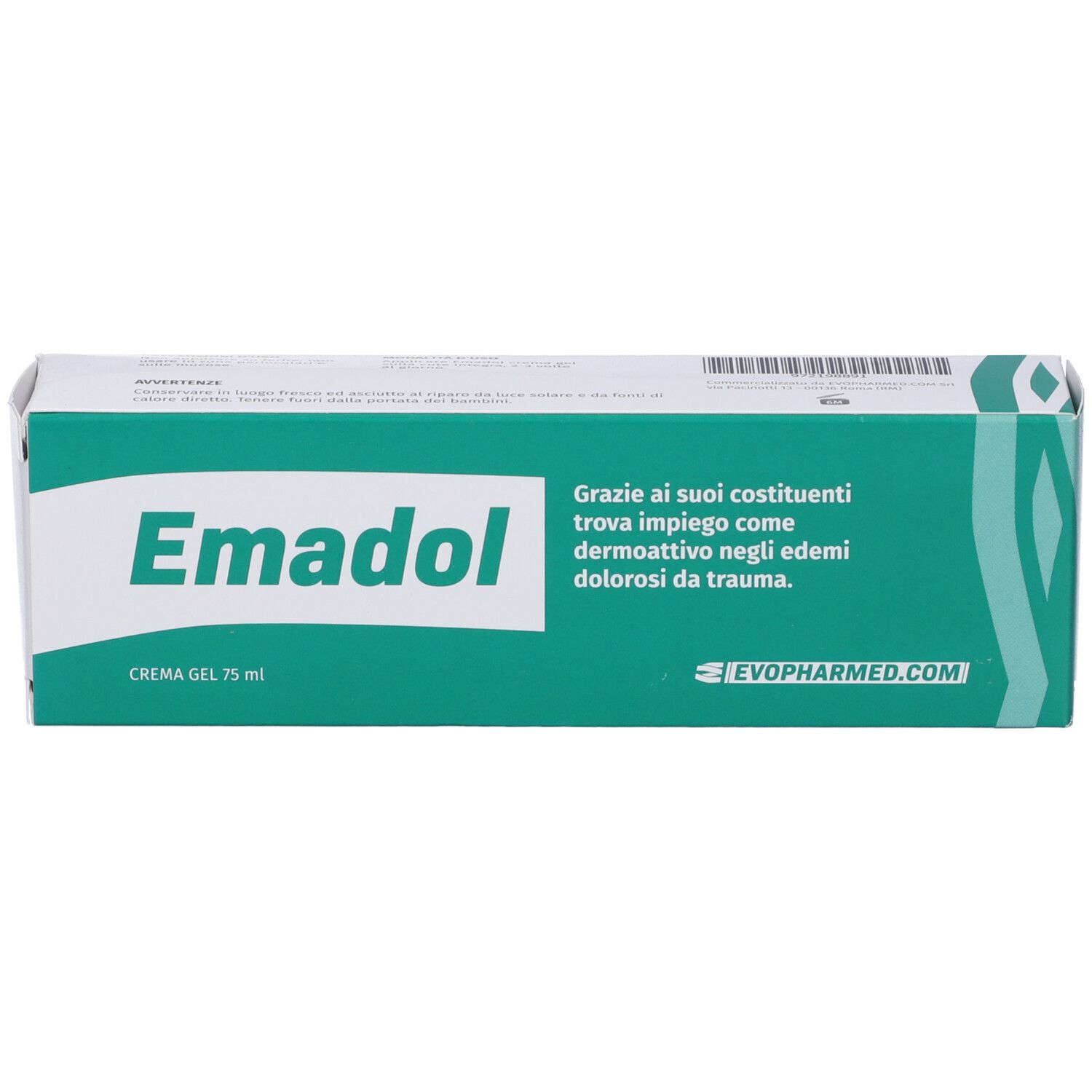 Confezione Emadol Crema Gel 75 ml. Scatola verde e bianca con nome del prodotto e informazioni.