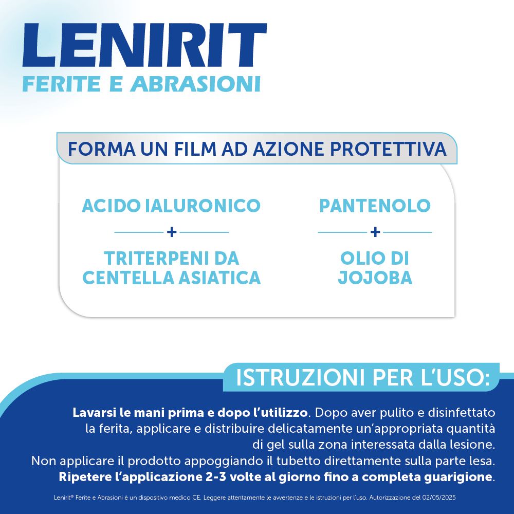 Lenirit Ferite e Abrasioni Gel: ingredienti e istruzioni per l'uso.