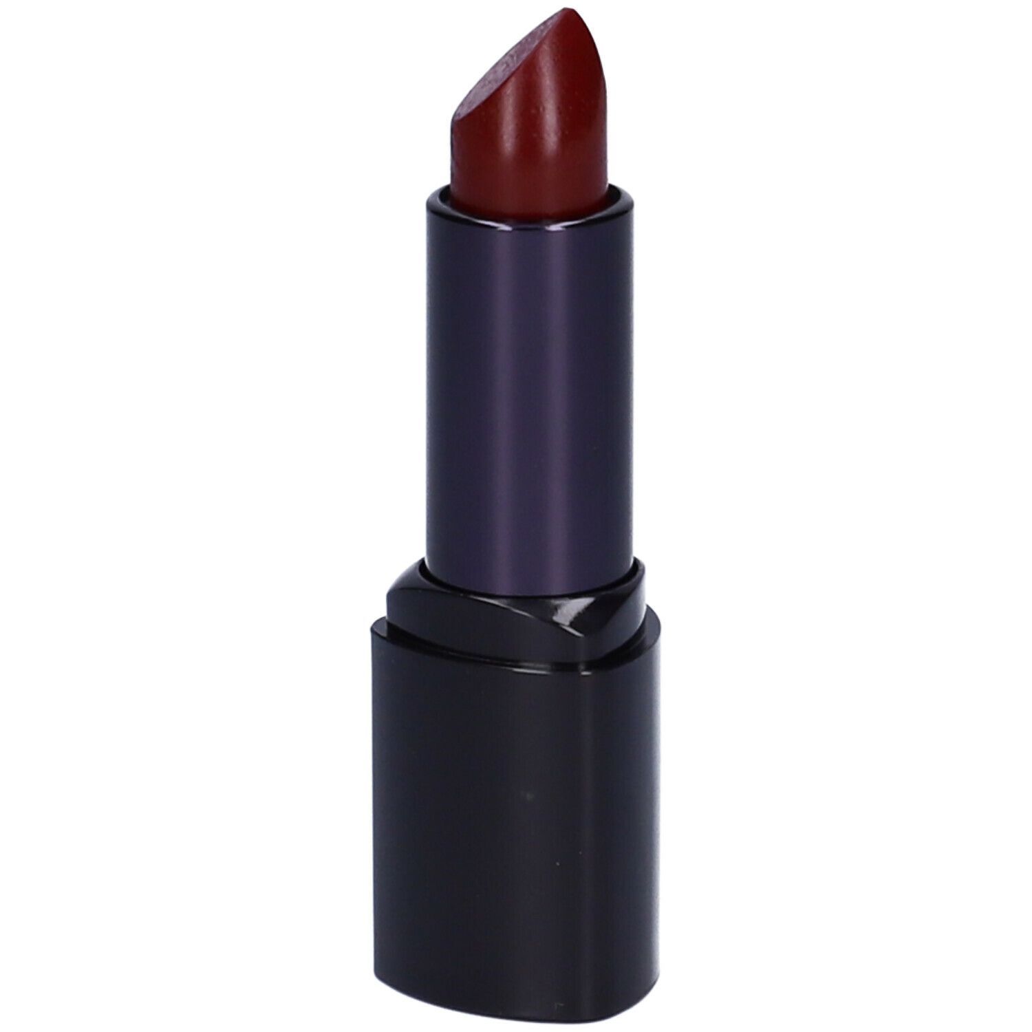 Rossetto rosso scuro. Astuccio nero, parte centrale viola scuro. Punta smussata.
