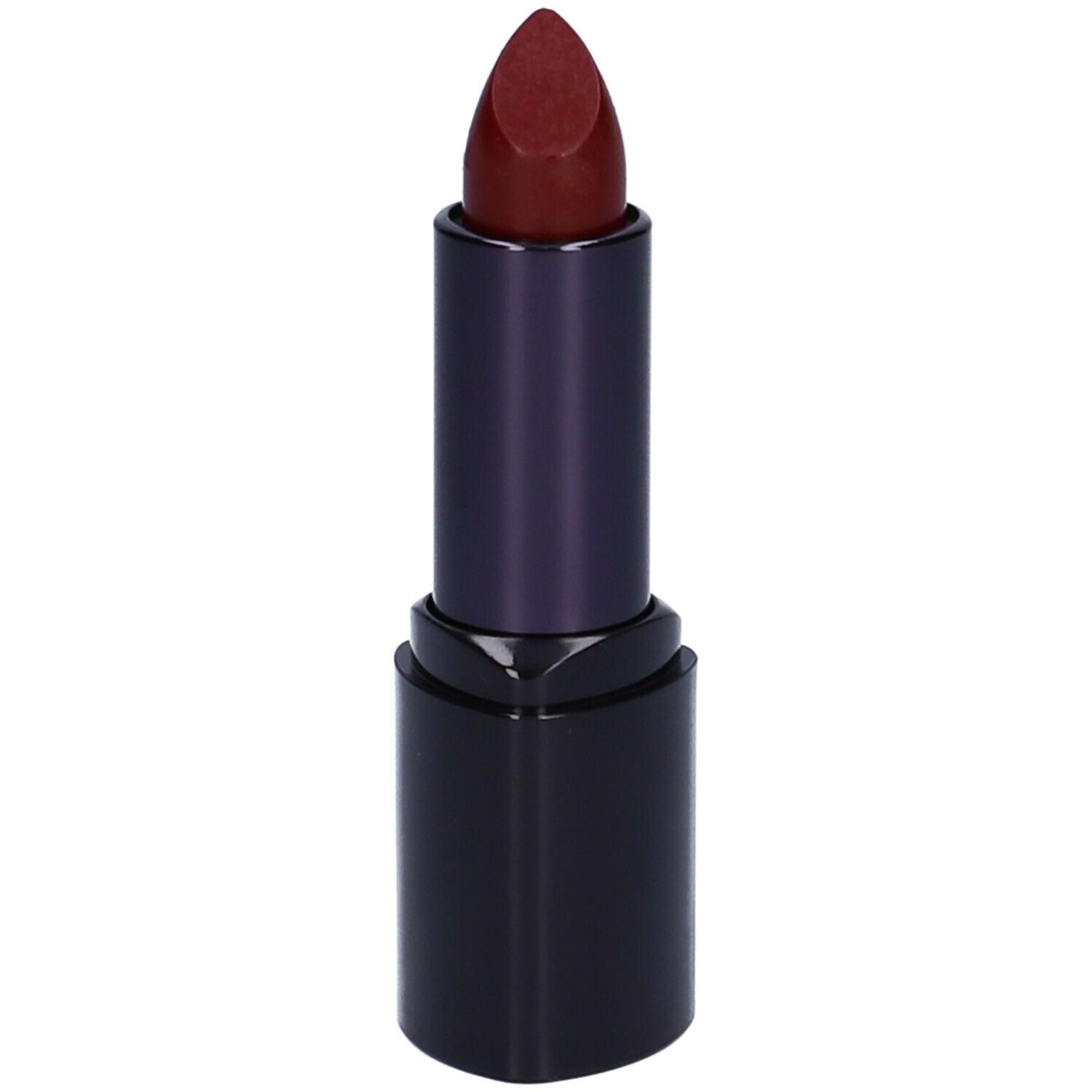 Rossetto rosso scuro. Astuccio nero, parte centrale viola scuro. Punta arrotondata.