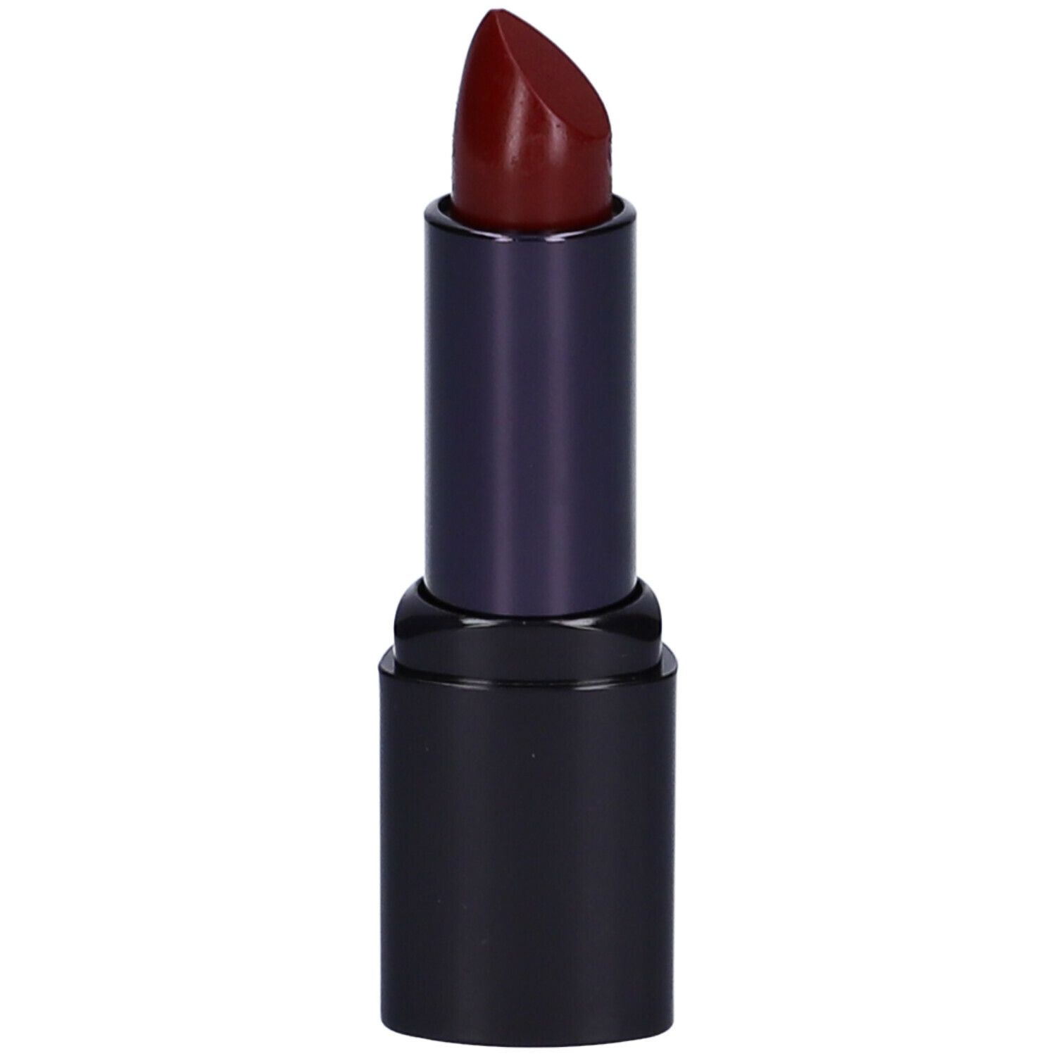 Rossetto rosso scuro. Astuccio nero, parte centrale viola scuro. Punta smussata.