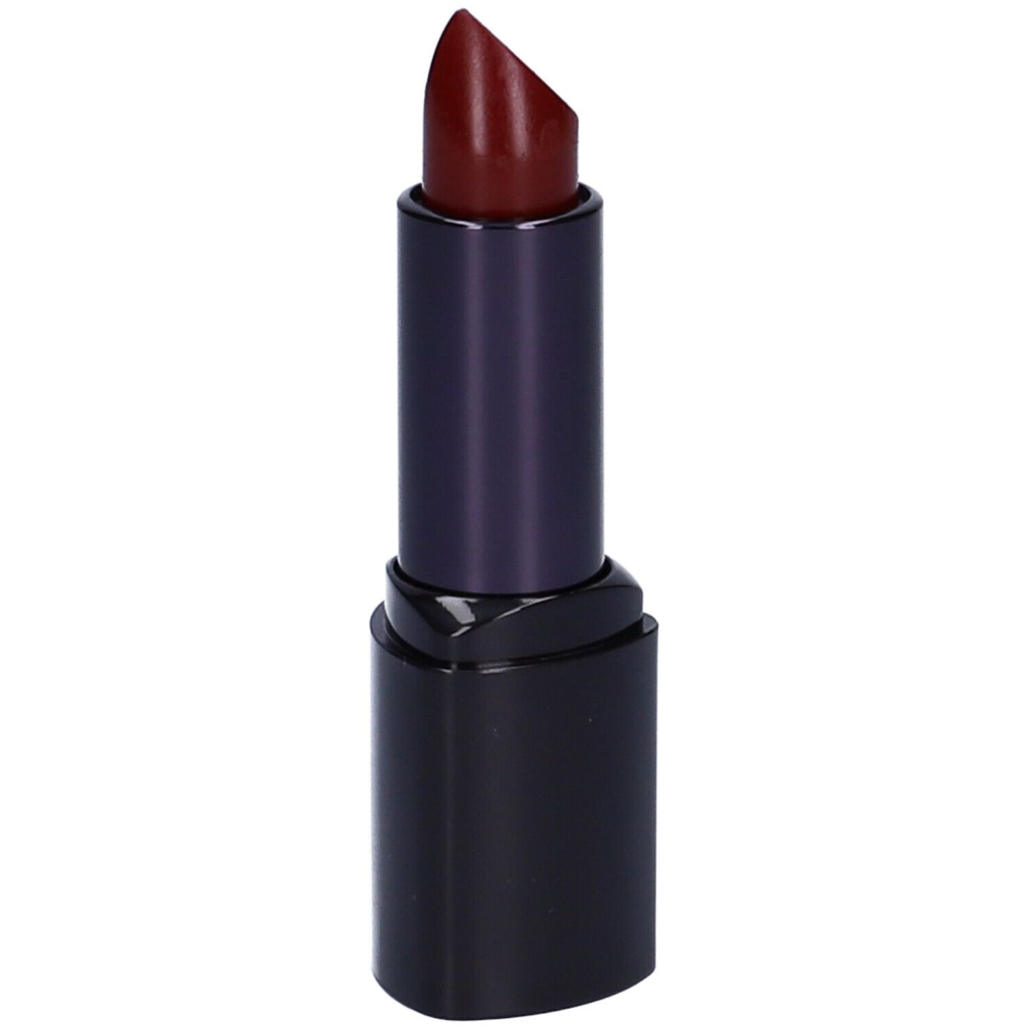Rossetto rosso scuro. Astuccio nero, parte centrale viola scuro. Punta smussata.