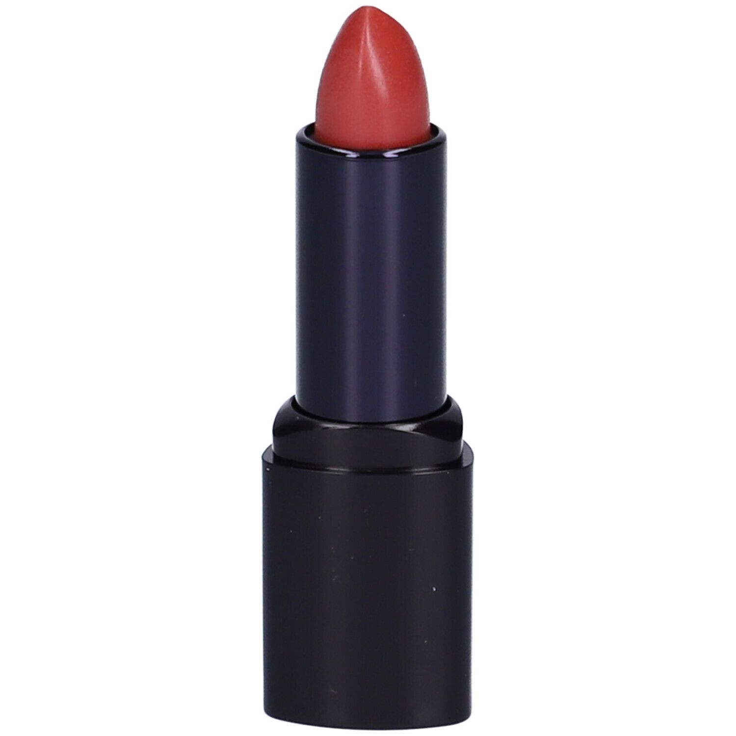 Rossetto, colore rosso-marrone. Astuccio nero con parte centrale blu scuro. Punta smussata.