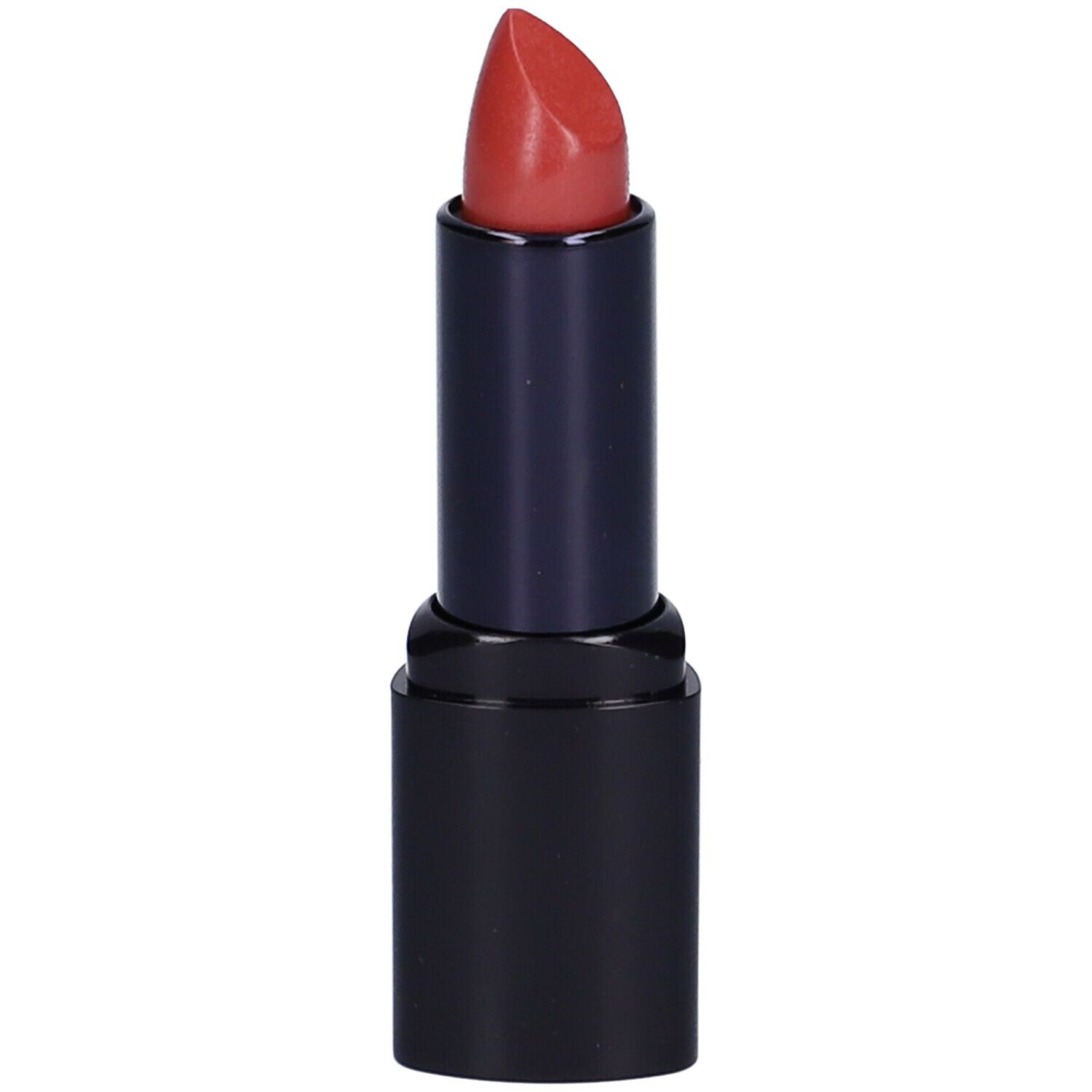 Rossetto, colore rosso-marrone. Astuccio nero con parte centrale blu scuro. Punta smussata.