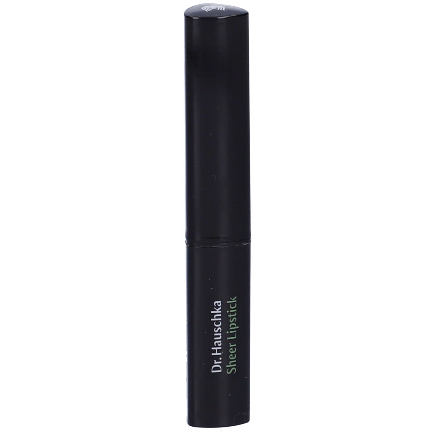 Rossetto nero Dr. Hauschka. Scritta: Sheer Lipstick. Astuccio chiuso.