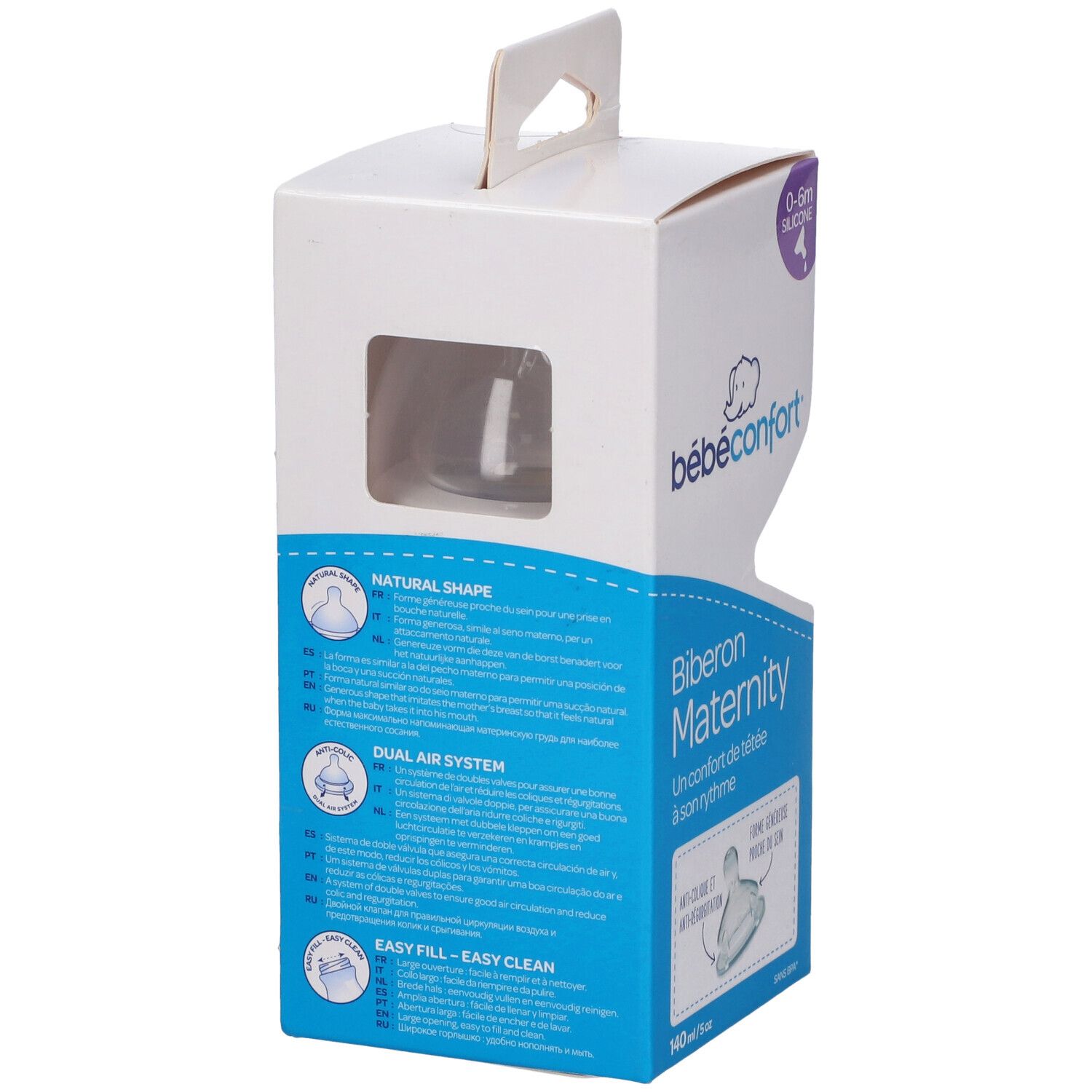 Retro confezione biberon Bébé Confort Maternity. Informazioni sul prodotto. Scritta: Biberon Maternity.