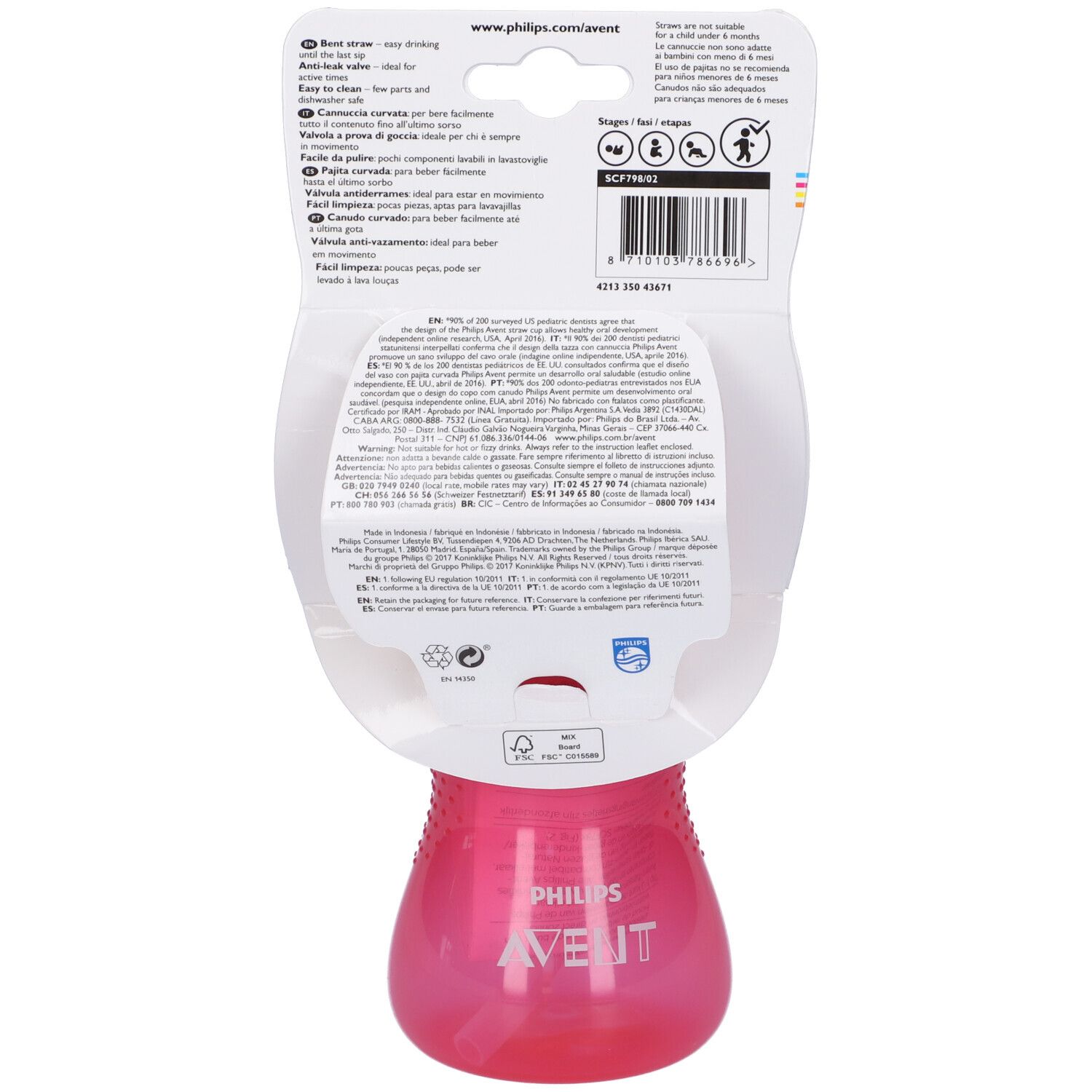 Philips Tazza con Cannuccia 300 ml Rosa/Giallo SKILLS IN HEALTHCARE