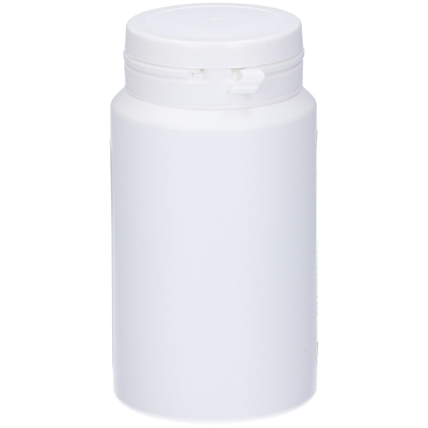 Flacone cilindrico bianco con coperchio bianco. Nessuna scritta visibile.