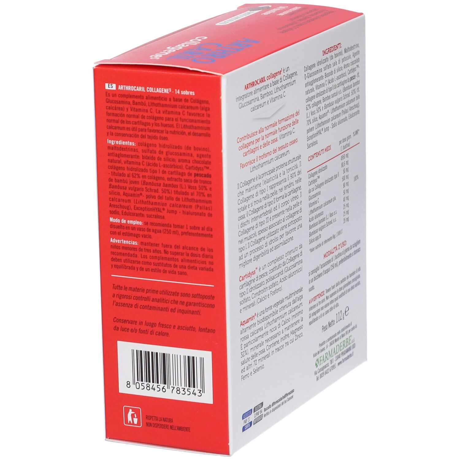 Arthrocaril Collagene 5: Vista laterale della confezione con codice a barre e informazioni sul prodotto.