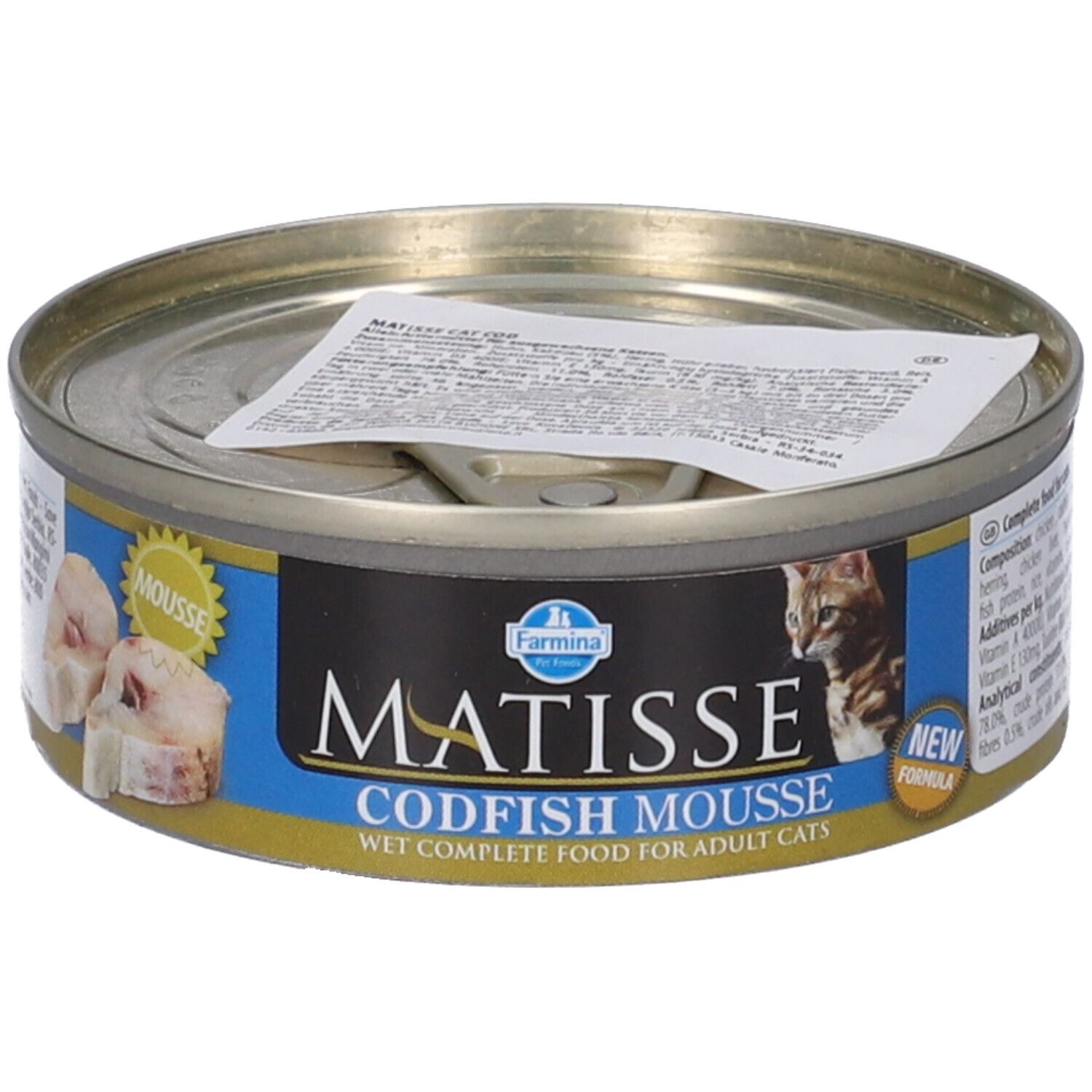 Lattina di cibo per gatti, 70g, mousse di merluzzo.