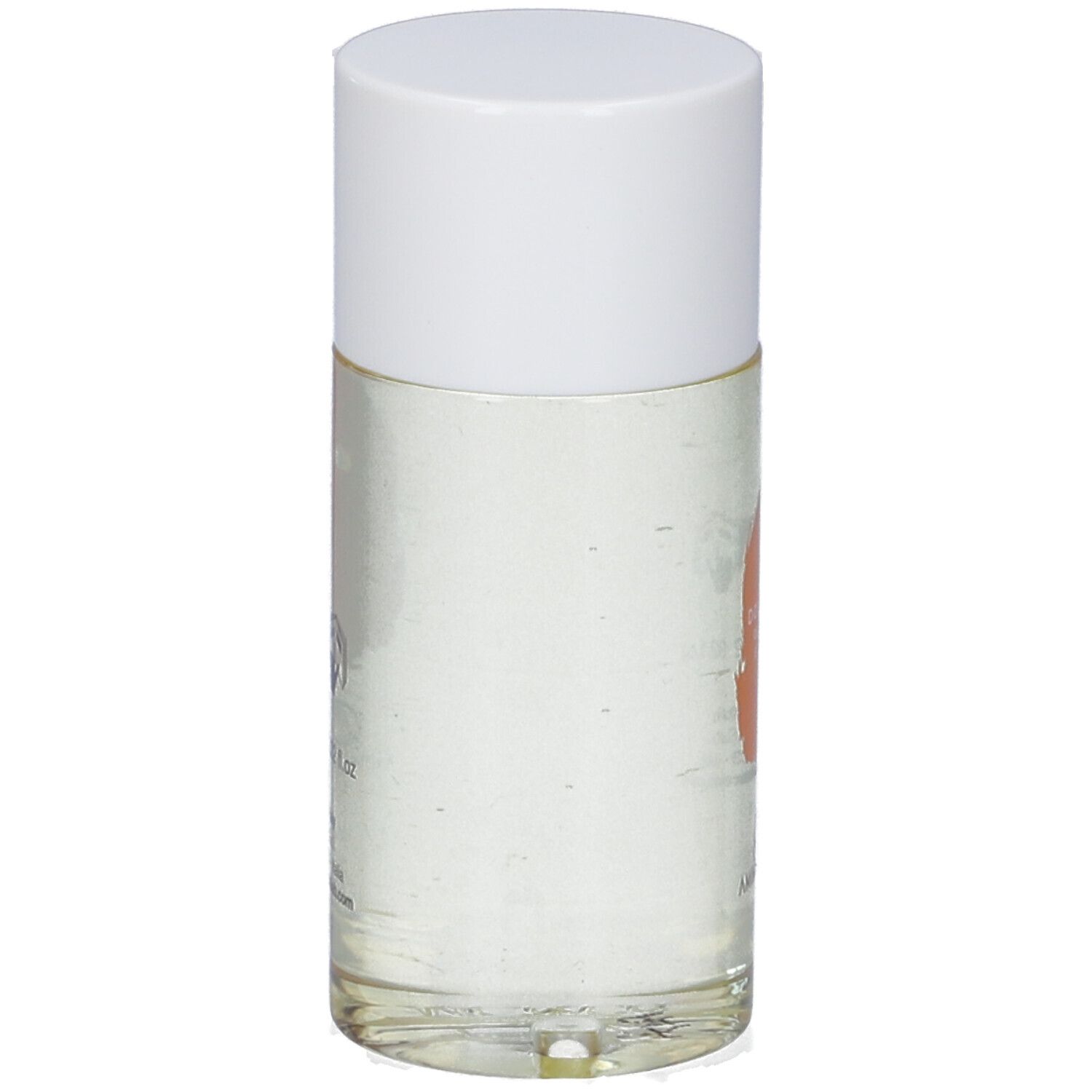 Flacone cilindrico con tappo bianco, riempito di liquido trasparente. Scritte parzialmente visibili.