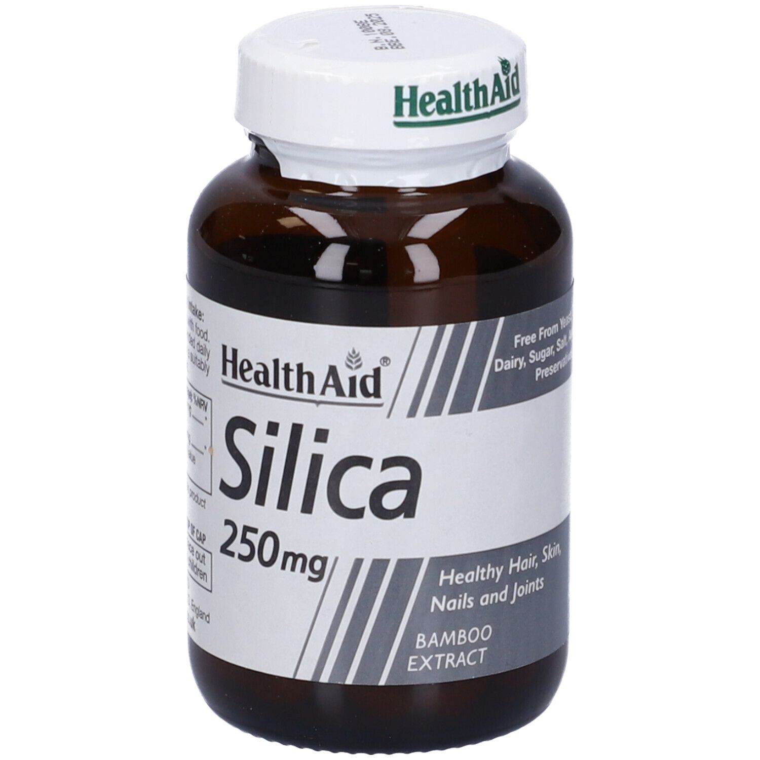 Flacone di Silice 250mg Health Aid. Per capelli, pelle, unghie e articolazioni sani. Contiene estratto di bambù.