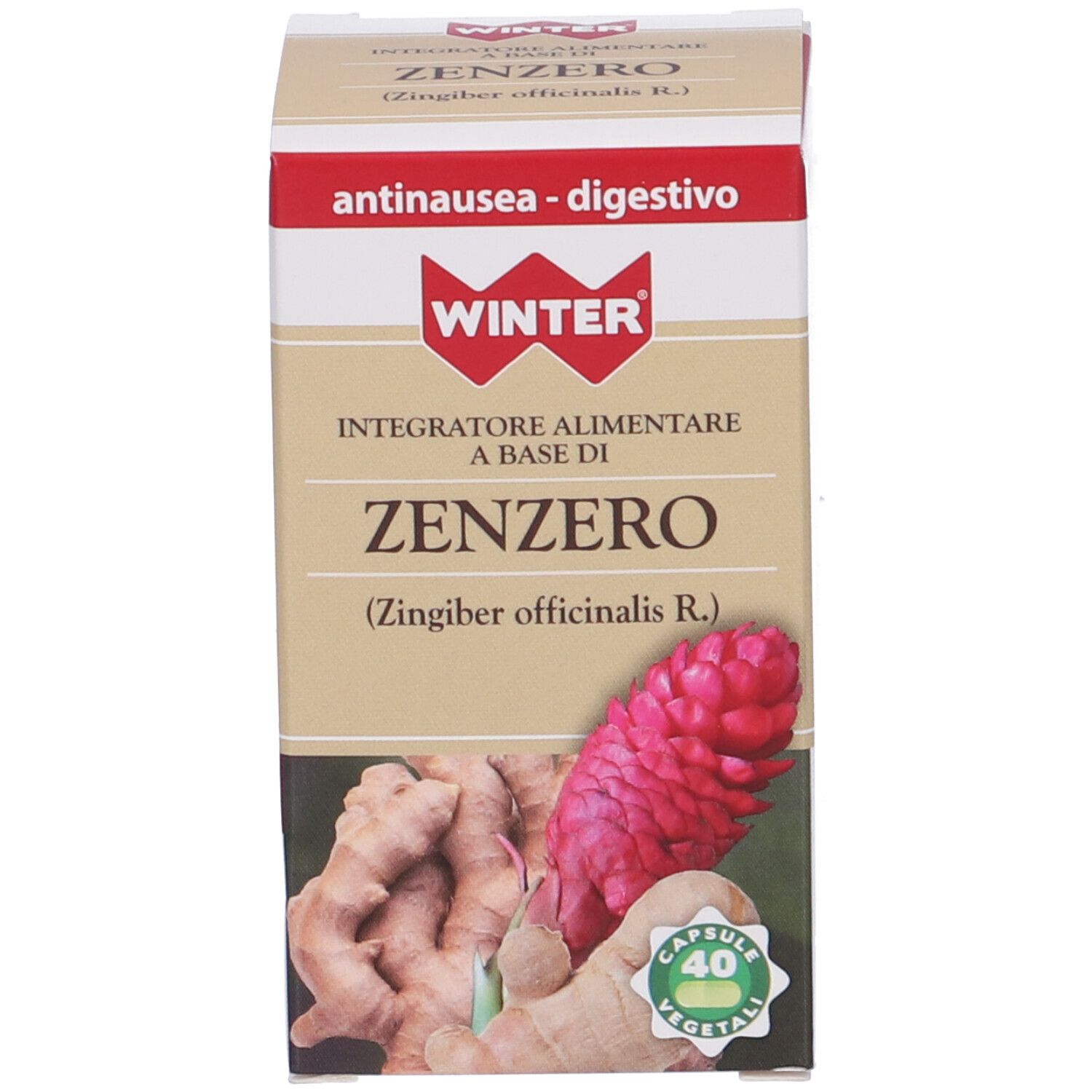 Confezione in cartone con nome e logo del prodotto. 40 capsule vegetali. Immagine del prodotto.