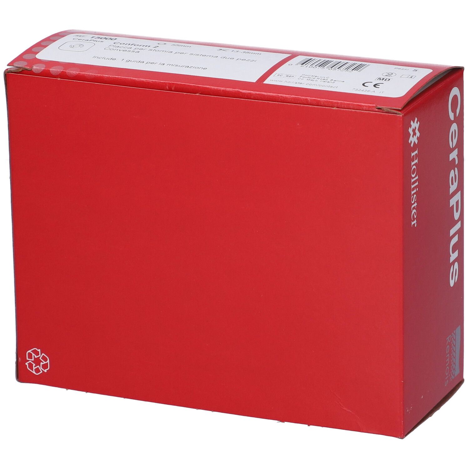 Confezione rossa con scritta bianca CeraPlus e logo Hollister. Informazioni sul prodotto sulla confezione.