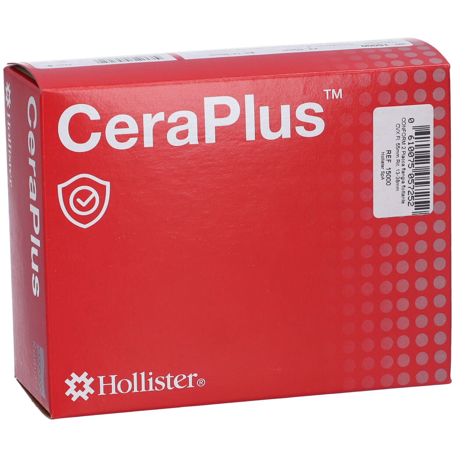 Confezione rossa con scritta bianca CeraPlus e logo Hollister. Informazioni sul prodotto sulla confezione.