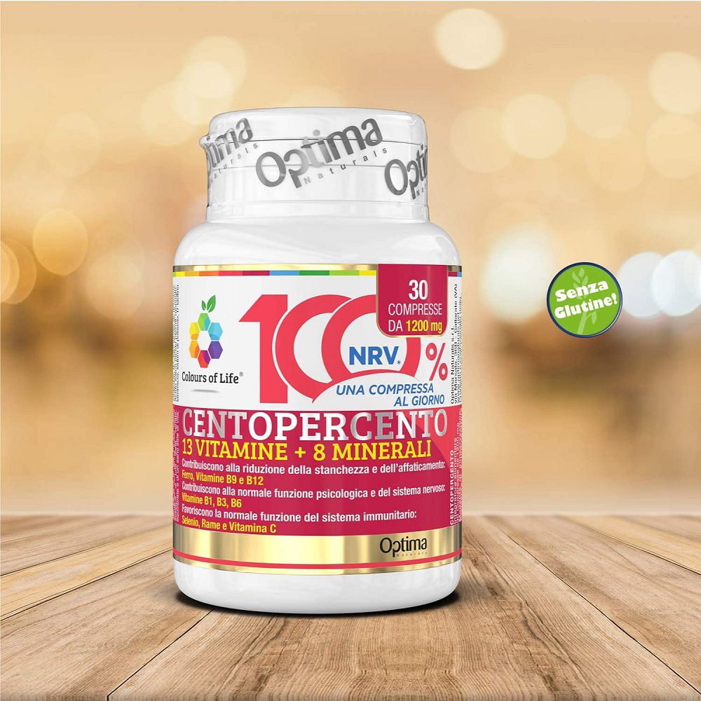 Flacone da 30 compresse, 100% Centopercento, 13 Vitamine + 8 Minerali. Senza glutine.