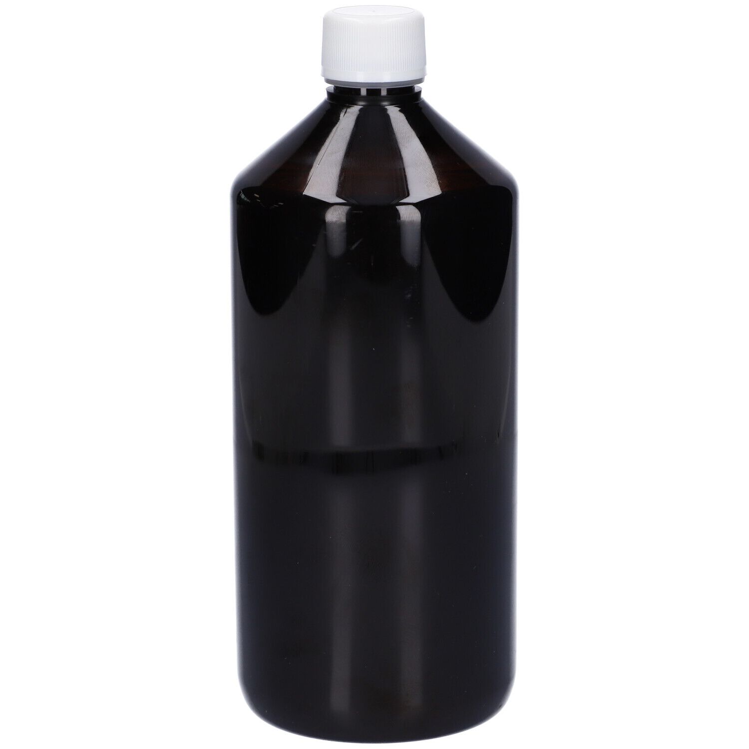 Flacone marrone con tappo bianco. Nessuna informazione visibile sul prodotto.