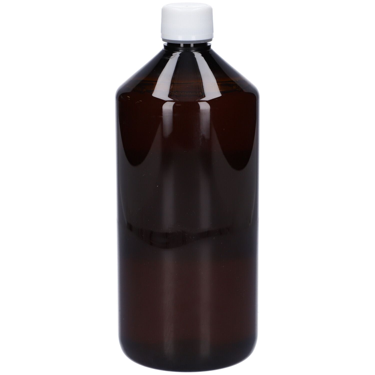 Flacone marrone con tappo bianco. Nessun altro dettaglio visibile.