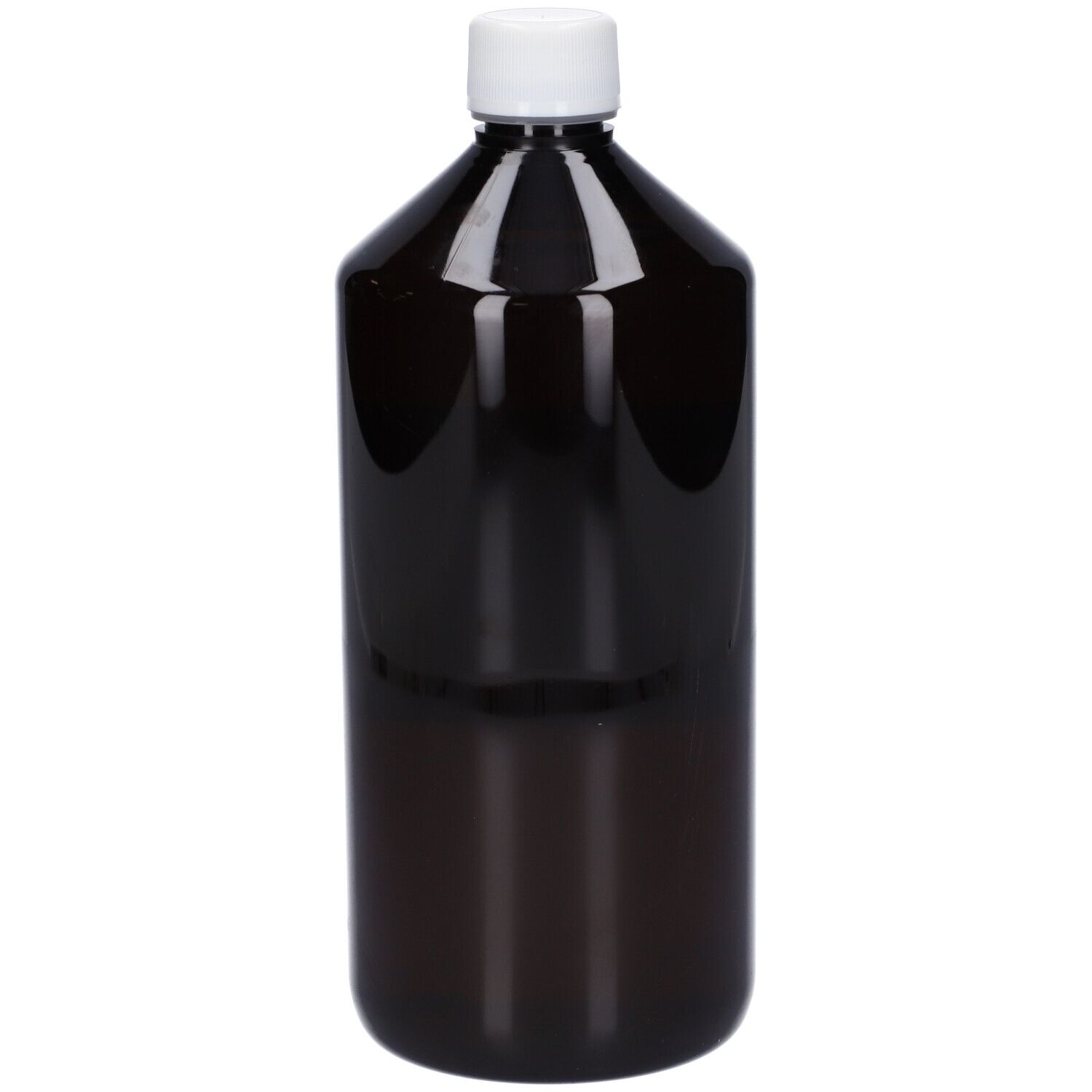 Flacone marrone con tappo bianco. Nessuna etichetta visibile.